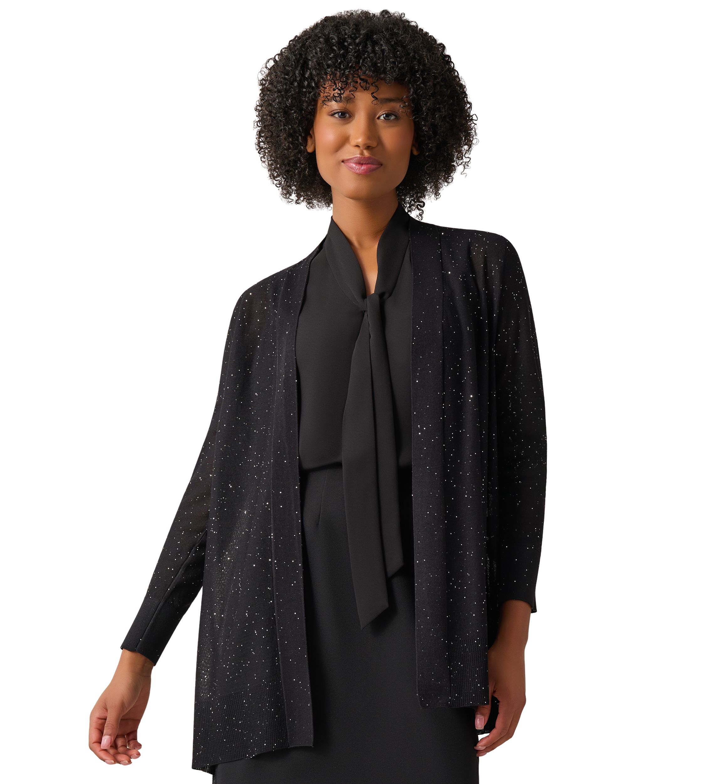 Womens Sweater Knit Open Front Sequin Cardigan