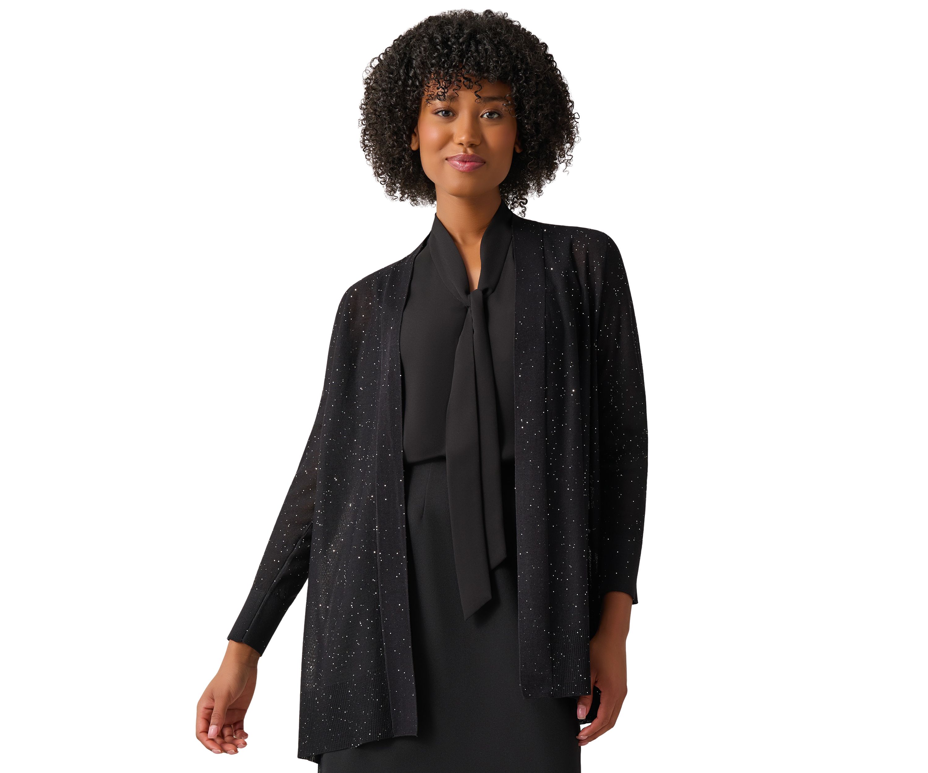 Womens Sweater Knit Open Front Sequin Cardigan