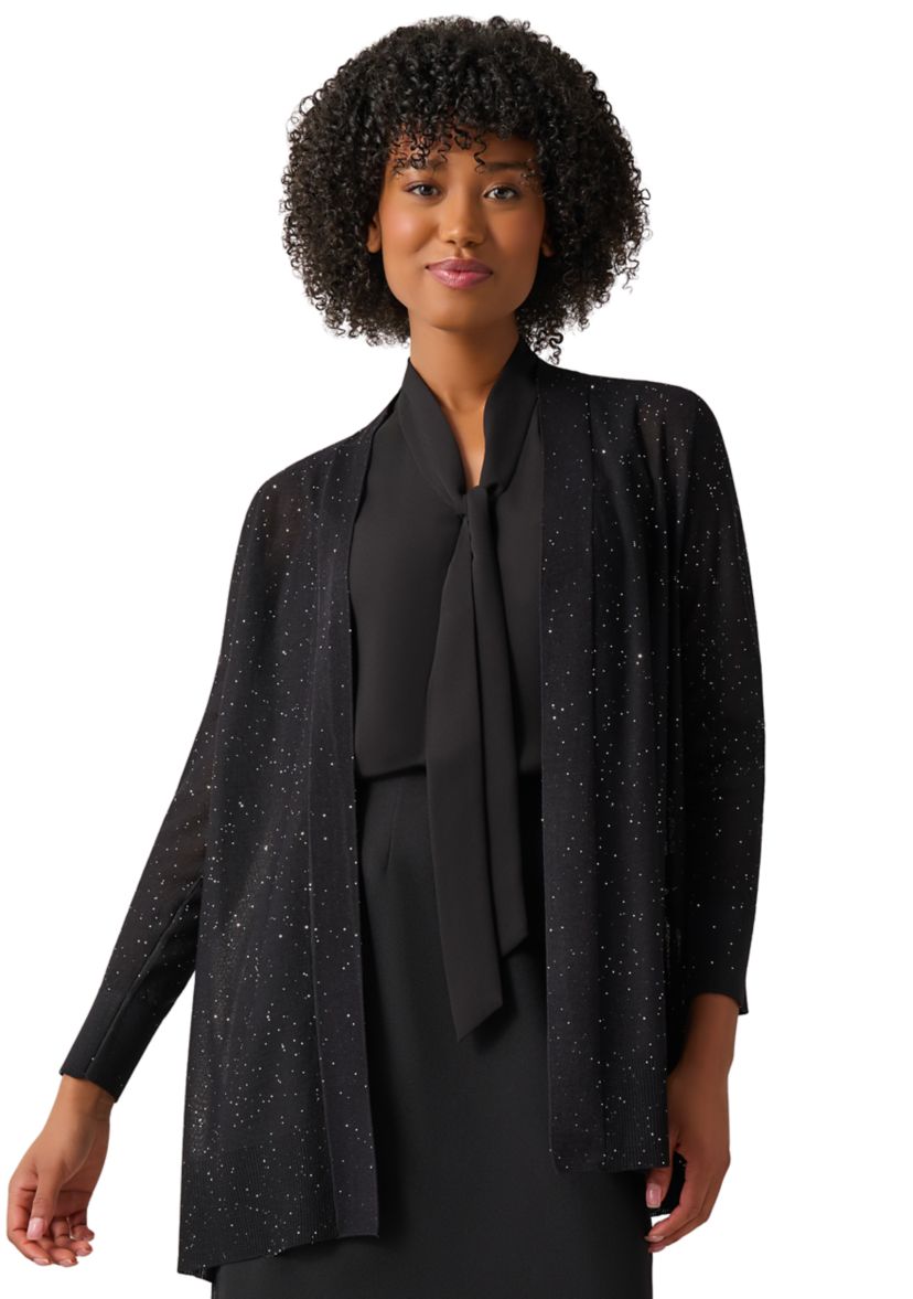 Womens Sweater Knit Open Front Sequin Cardigan