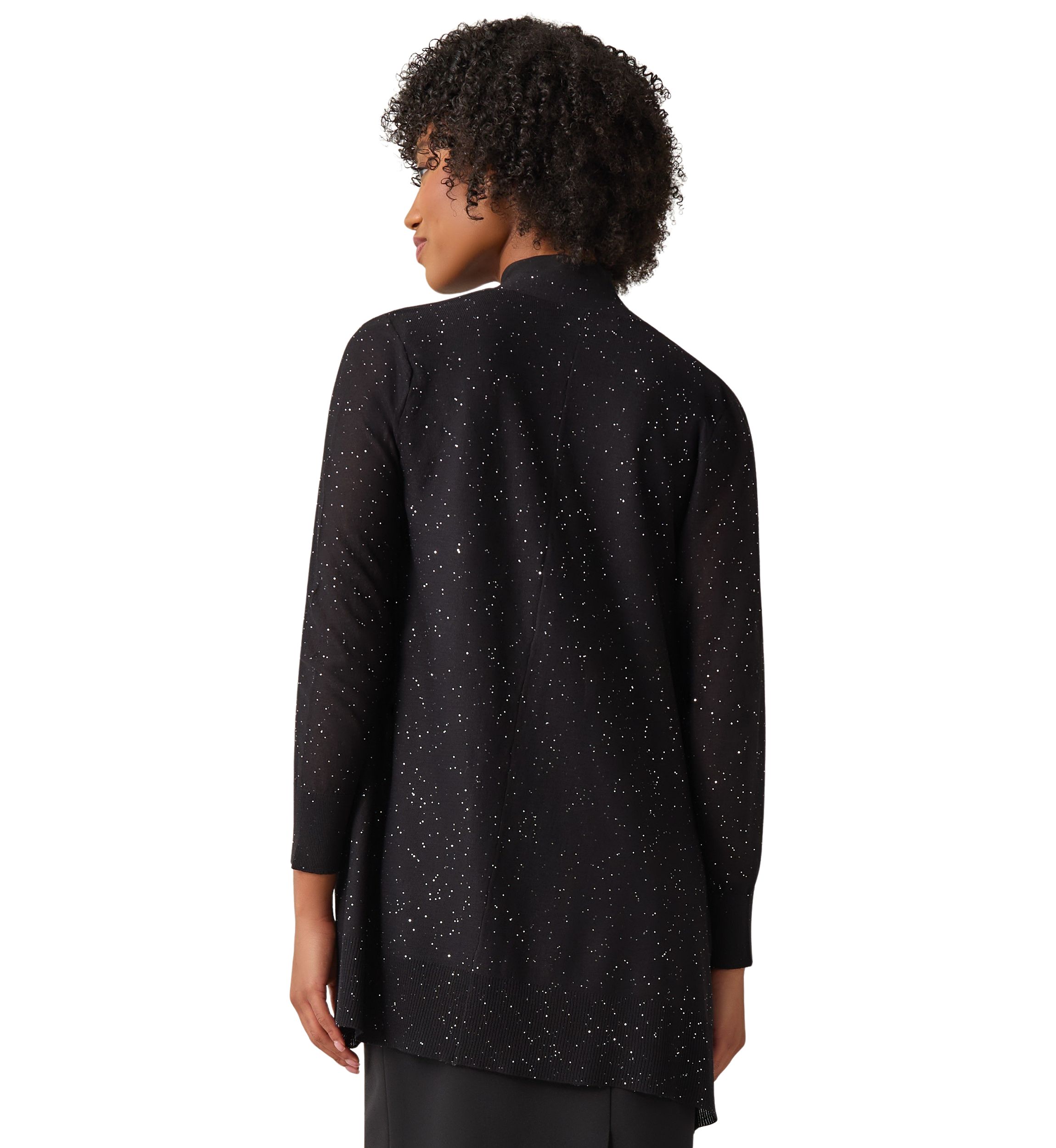 Womens Sweater Knit Open Front Sequin Cardigan