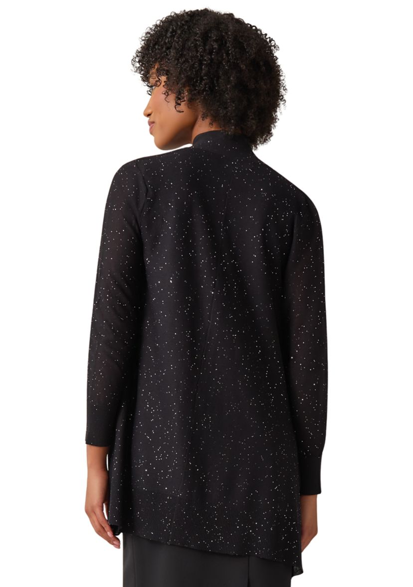 Womens Sweater Knit Open Front Sequin Cardigan