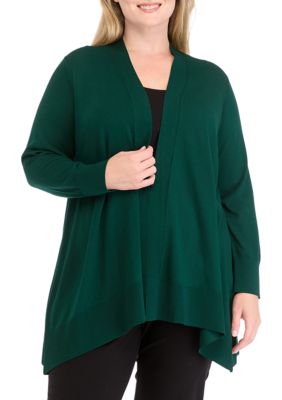 Kasper Women's Plus Size Shark Bite Open Front Cardigan