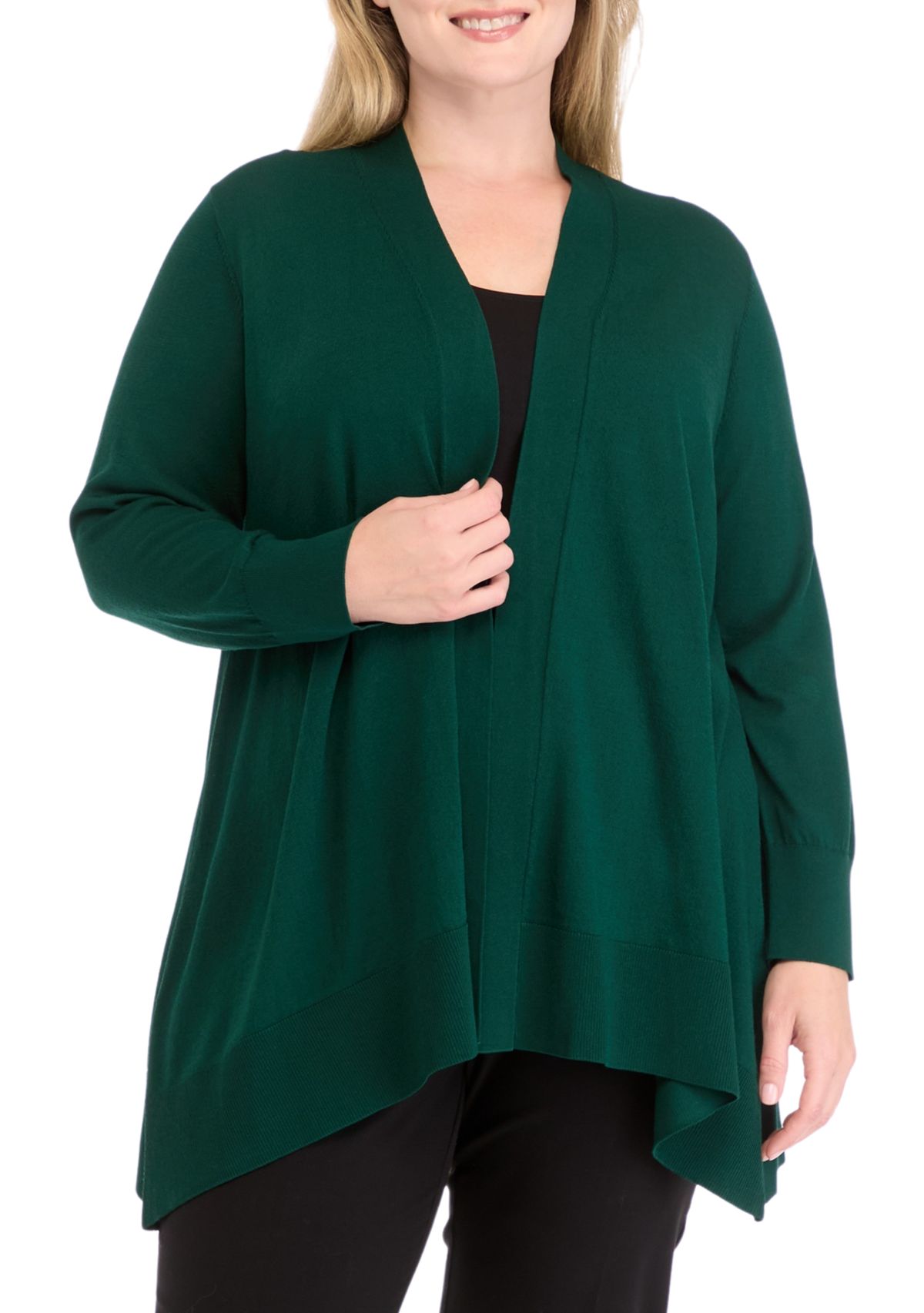 Plus Size Shark Bite Open Front Cardigan