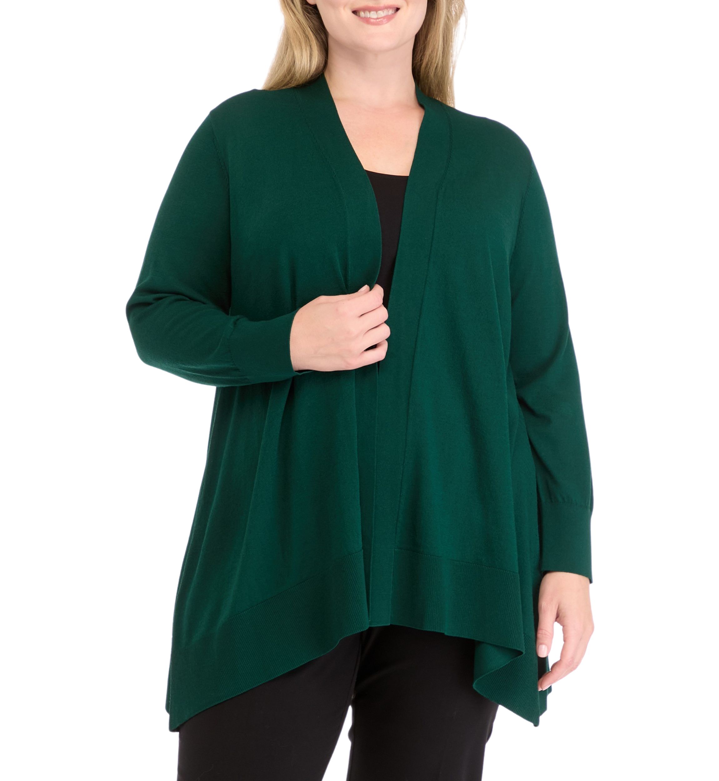 Plus Size Shark Bite Open Front Cardigan