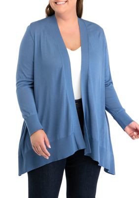 Kasper Women's Plus Size Shark Bite Open Front Cardigan, Blue, 3X