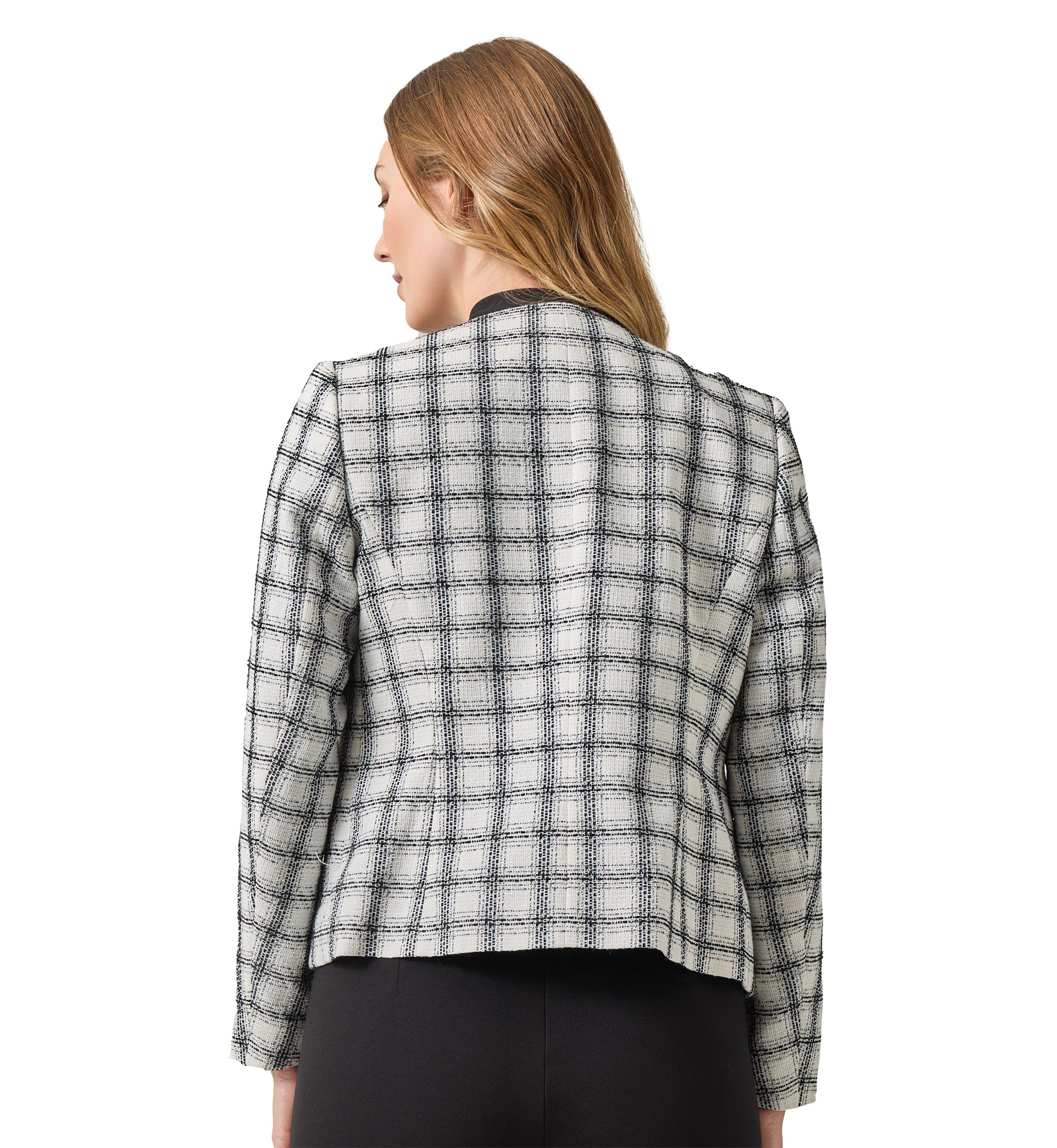 Womens Plaid Fringe Flap Pocket Jacket