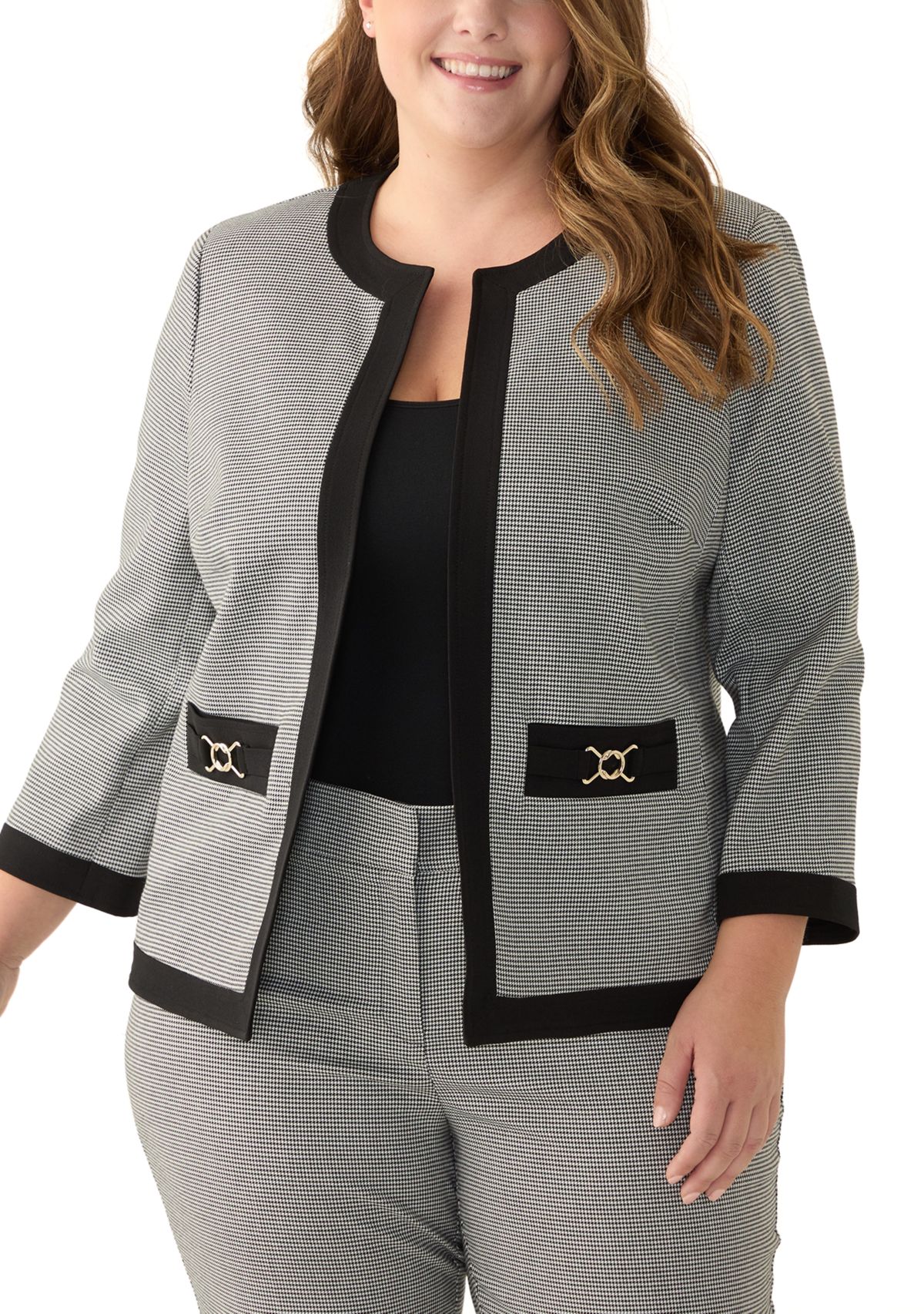 Plus Size Framed Jacket with Welt Pockets