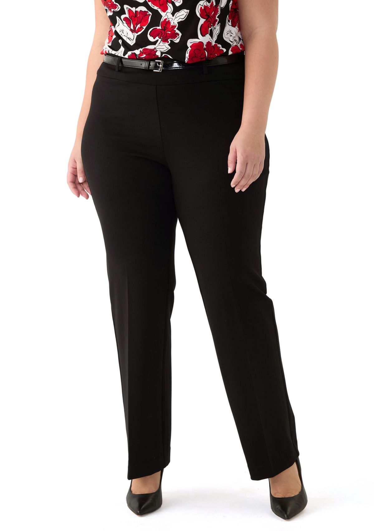 Plus Size High Rise Pull On Pants with Belt