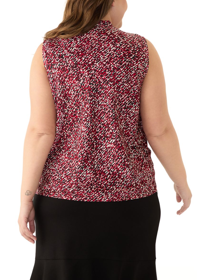 Plus Size Printed Tie Front Blouse