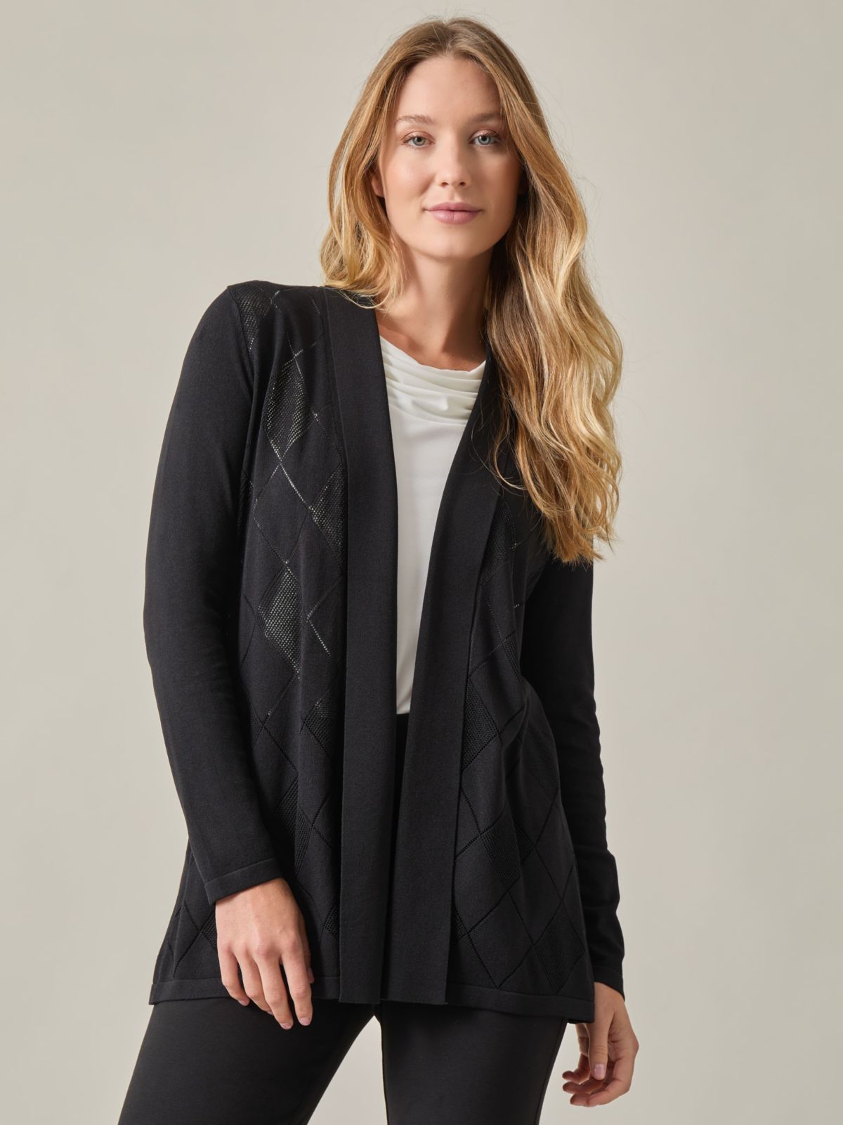 Womens Shawl Collar Pointelle Cardigan