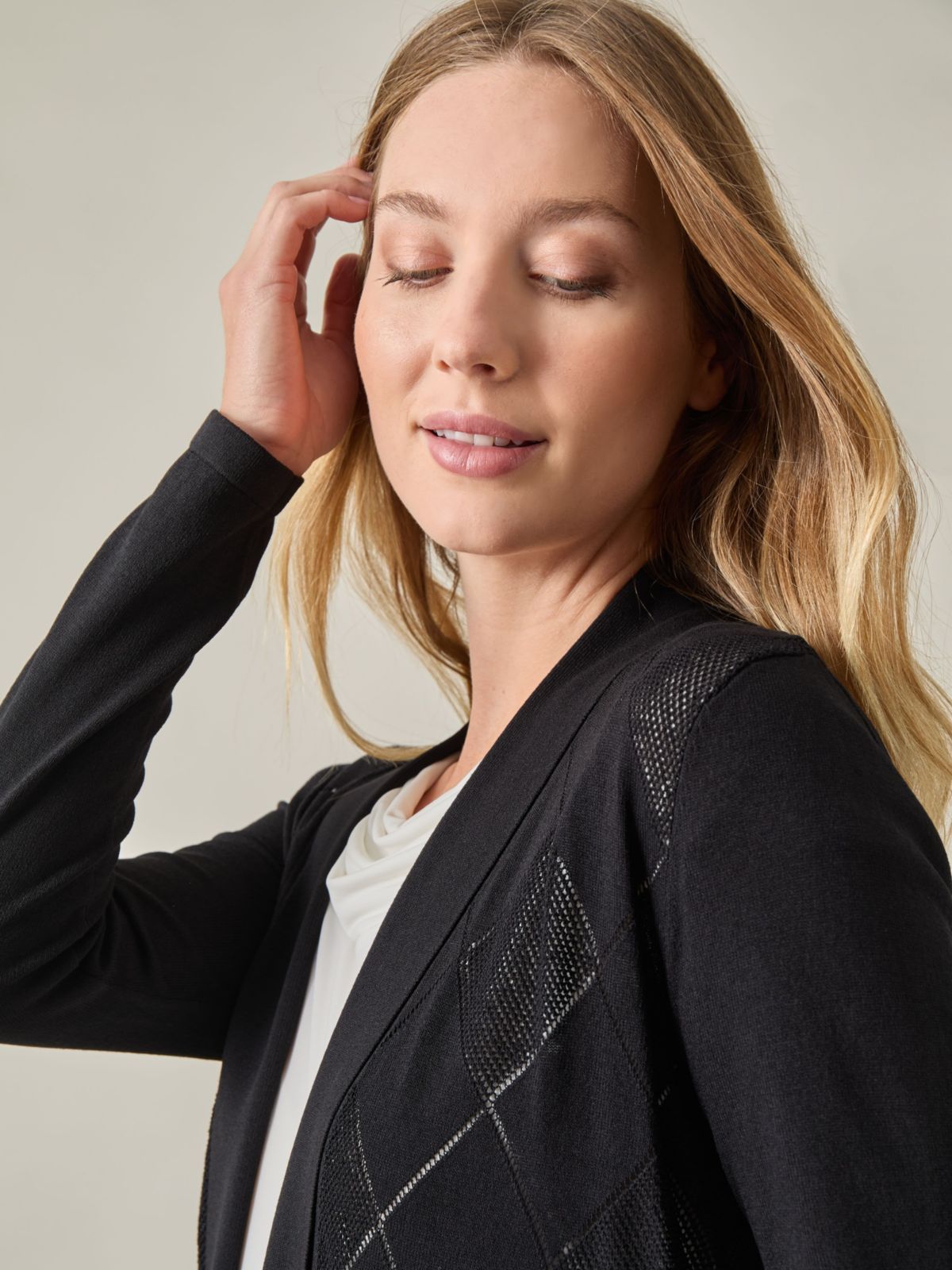 Womens Shawl Collar Pointelle Cardigan