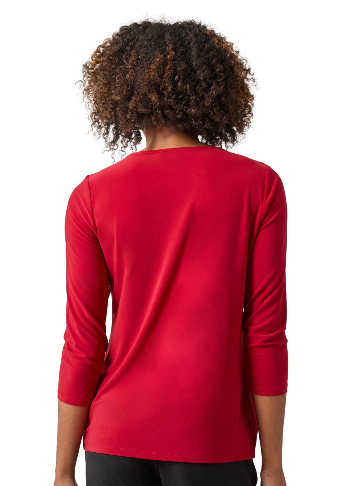 Womens 3/4 Sleeve Pleated Keyhole Neck Top