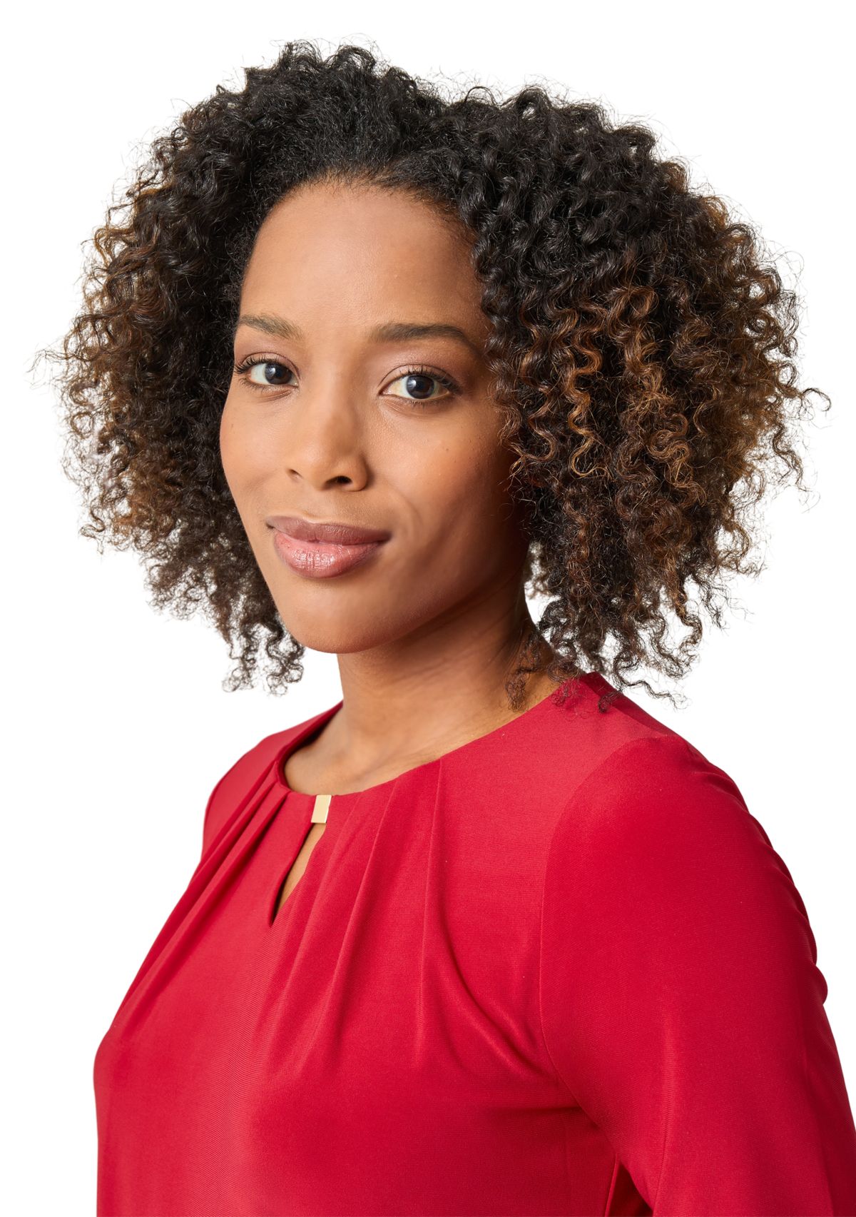 Womens 3/4 Sleeve Pleated Keyhole Neck Top