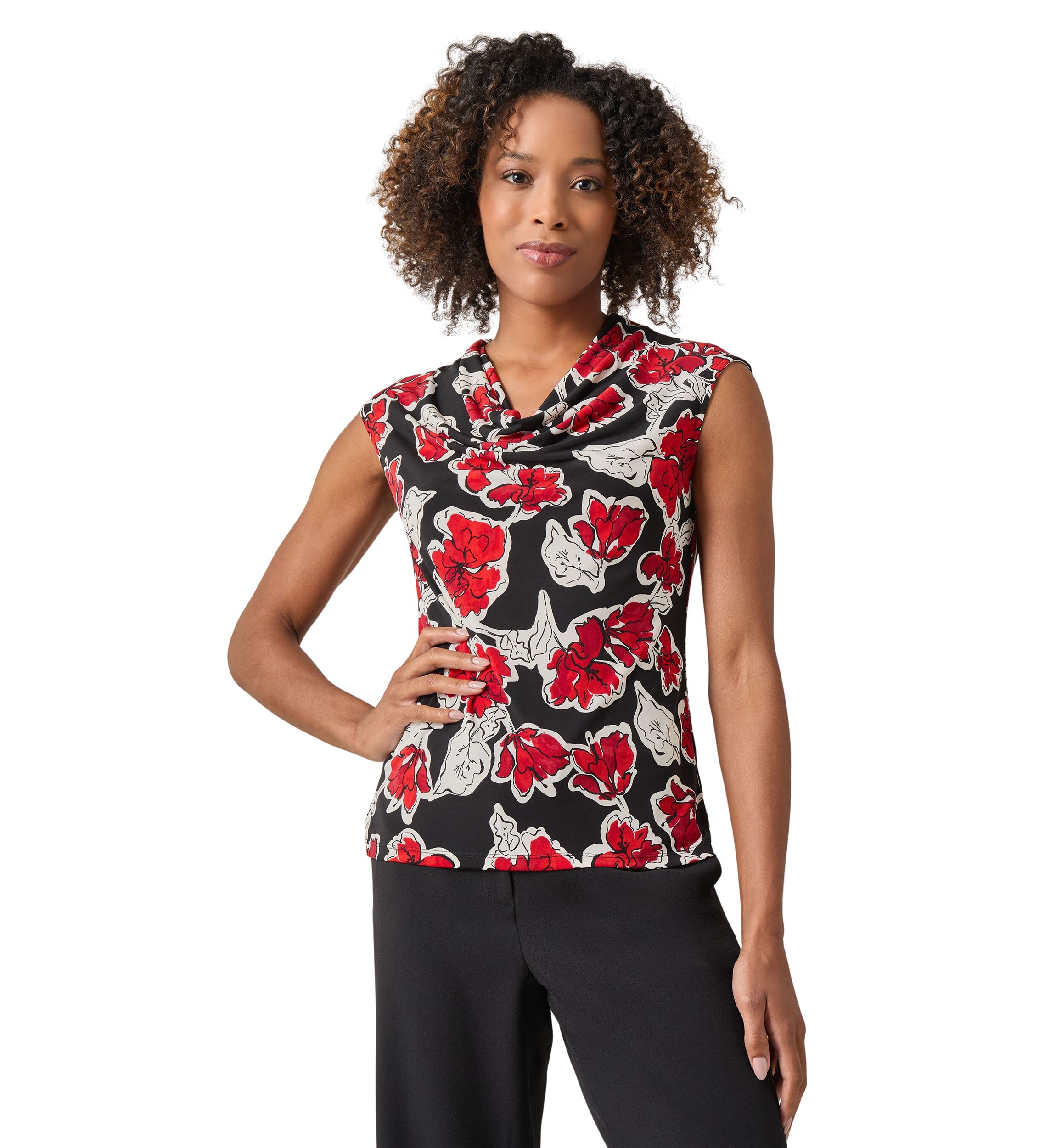 Womens Cap Sleeve Cowl Neck Blouse