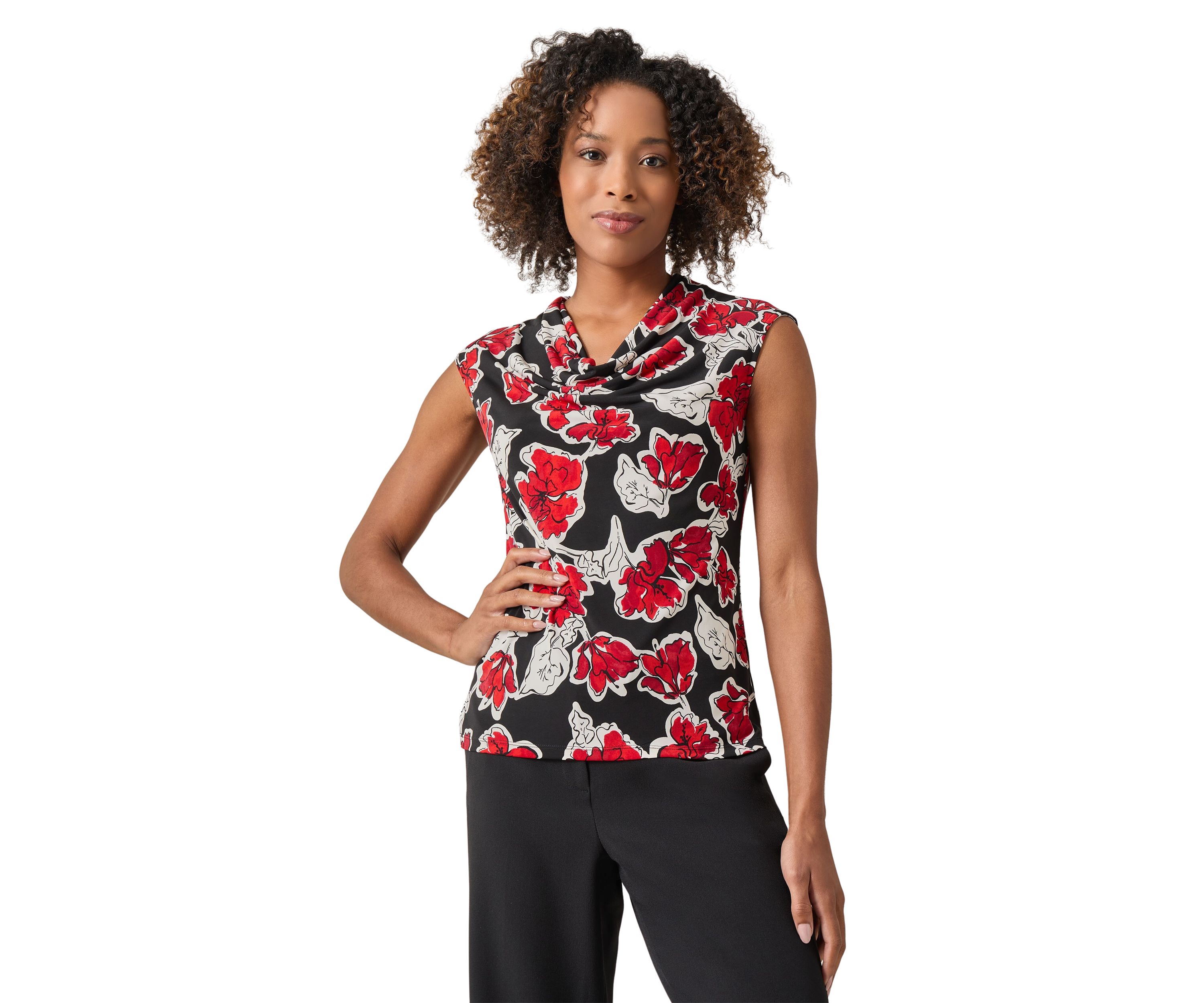 Womens Cap Sleeve Cowl Neck Blouse
