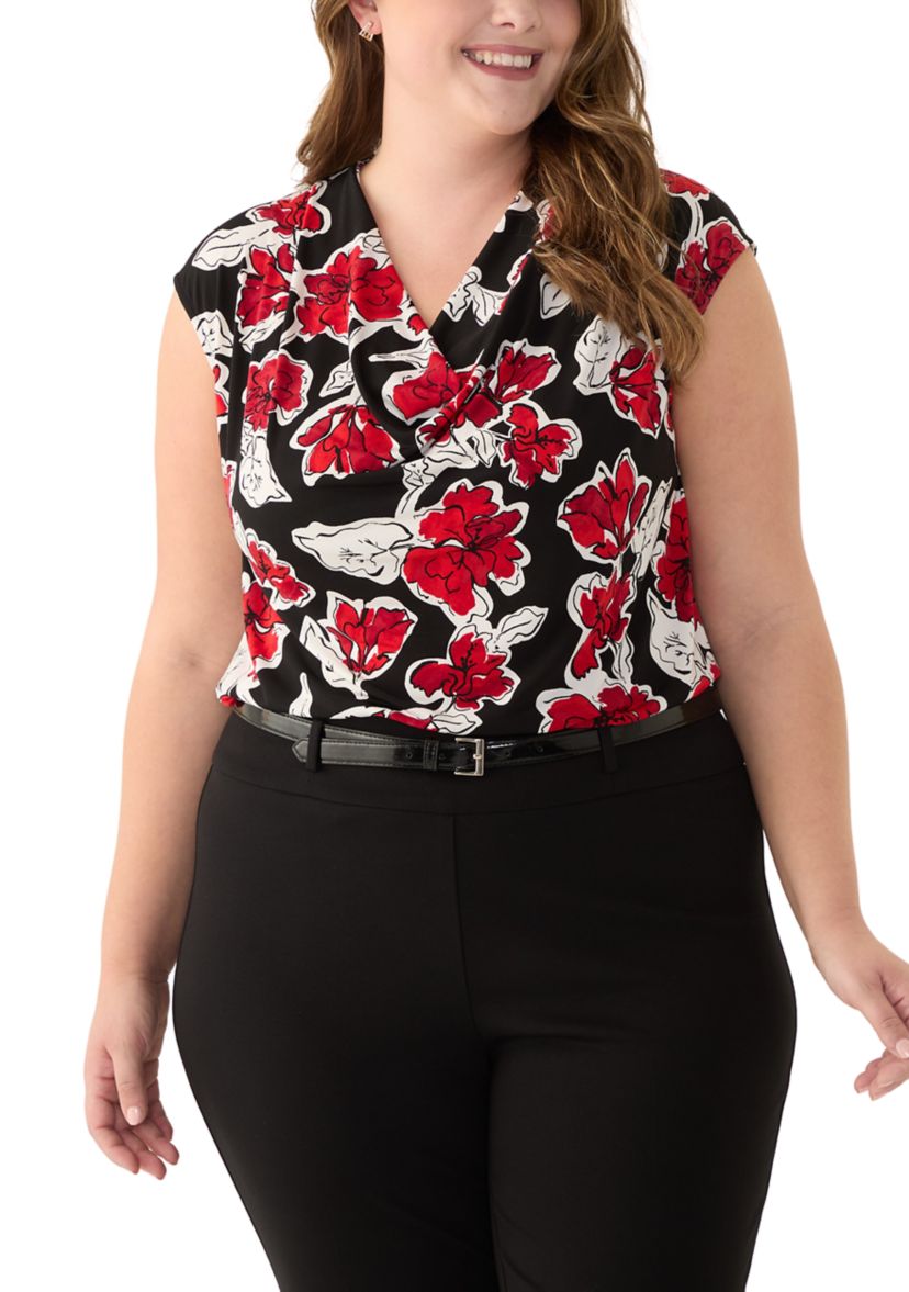Plus Size Cowl Neck Cap Sleeve Knit Top