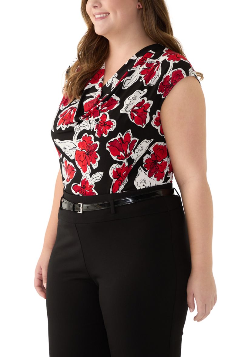 Plus Size Cowl Neck Cap Sleeve Knit Top