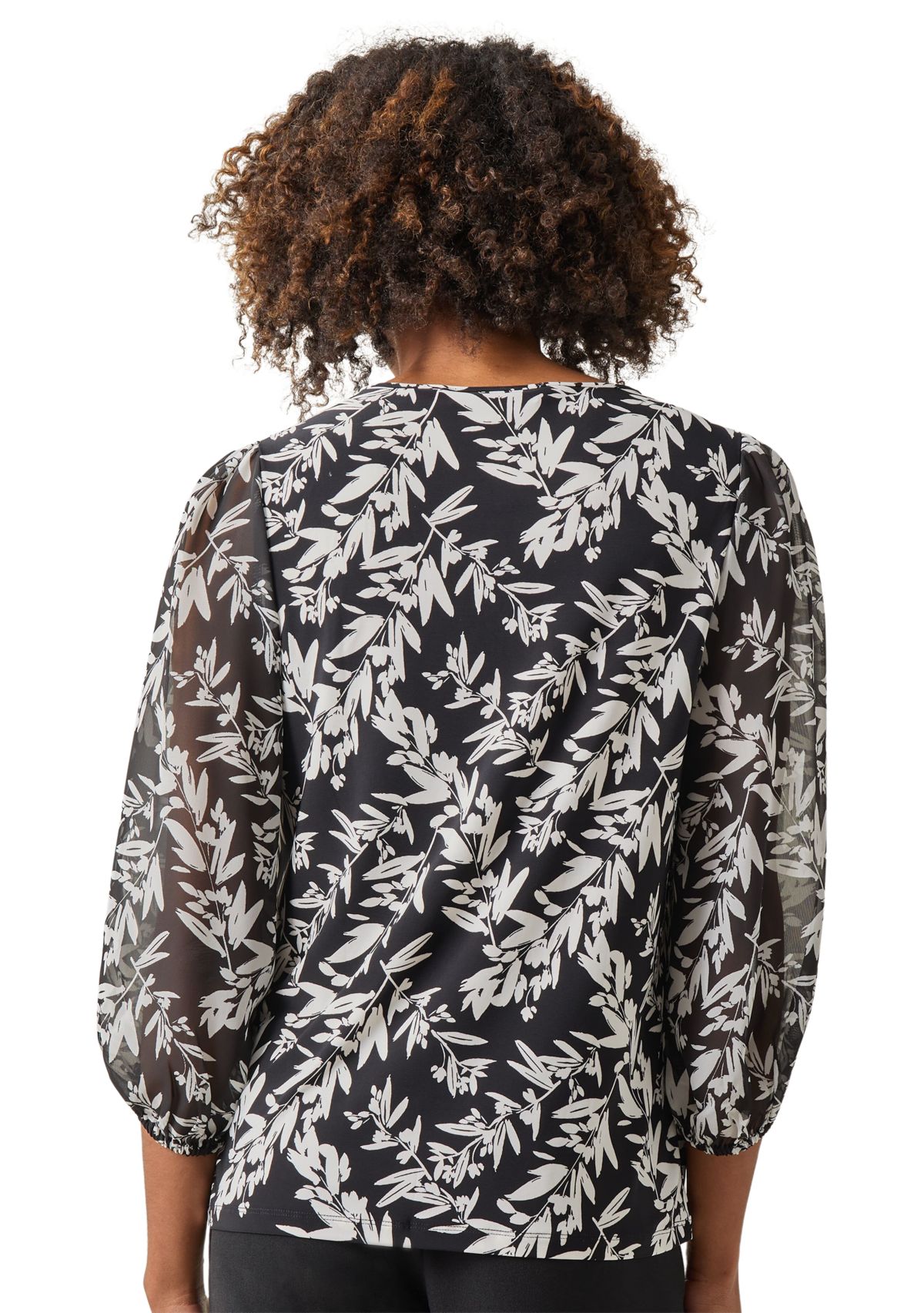 Womens Shirred Neck Blouson Sleeve Top