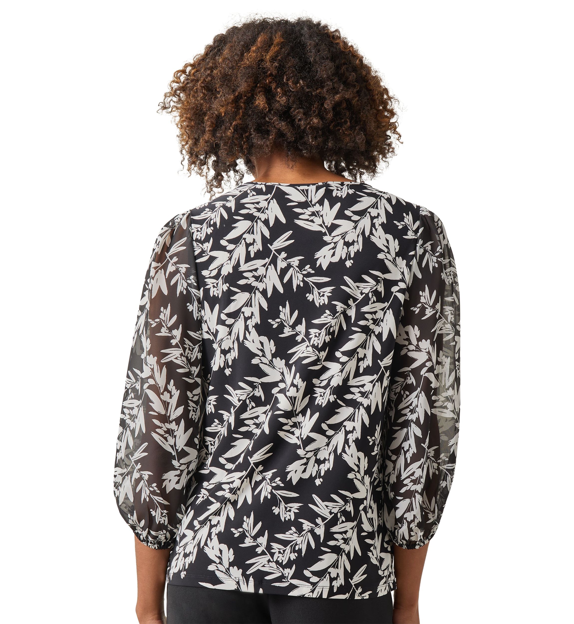 Womens Shirred Neck Blouson Sleeve Top