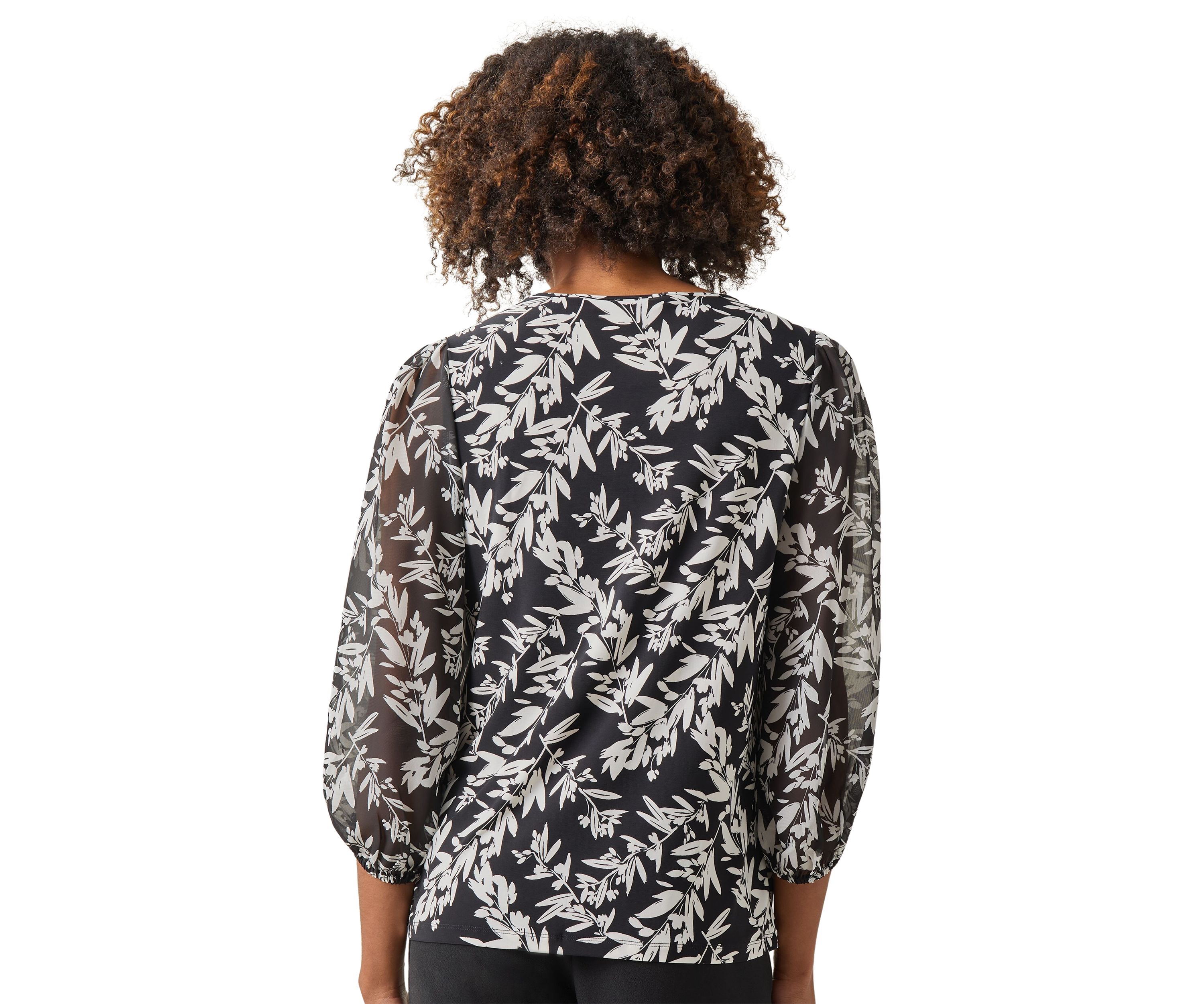 Womens Shirred Neck Blouson Sleeve Top