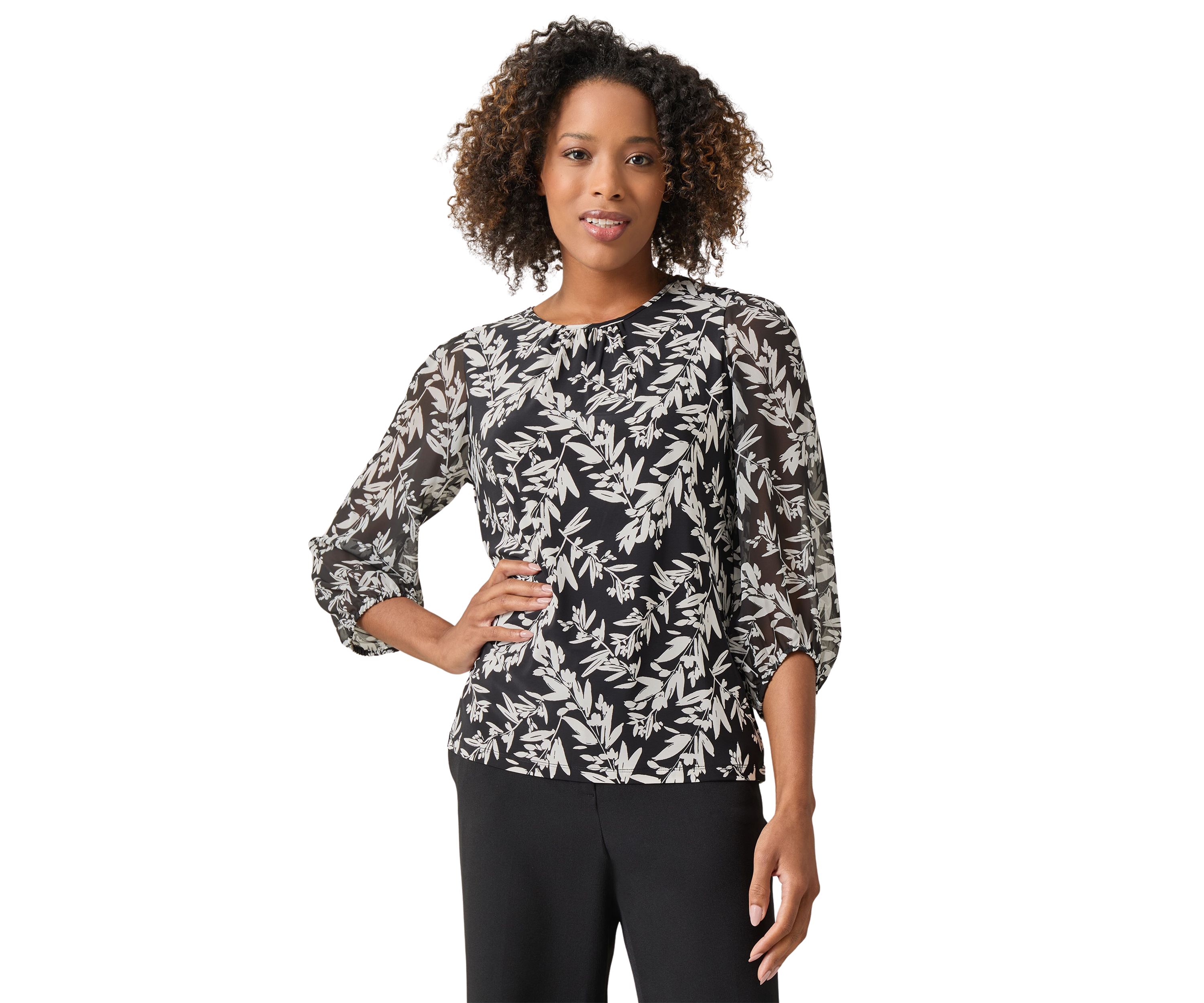 Petite Shirred Neck Blouson Sleeve Top