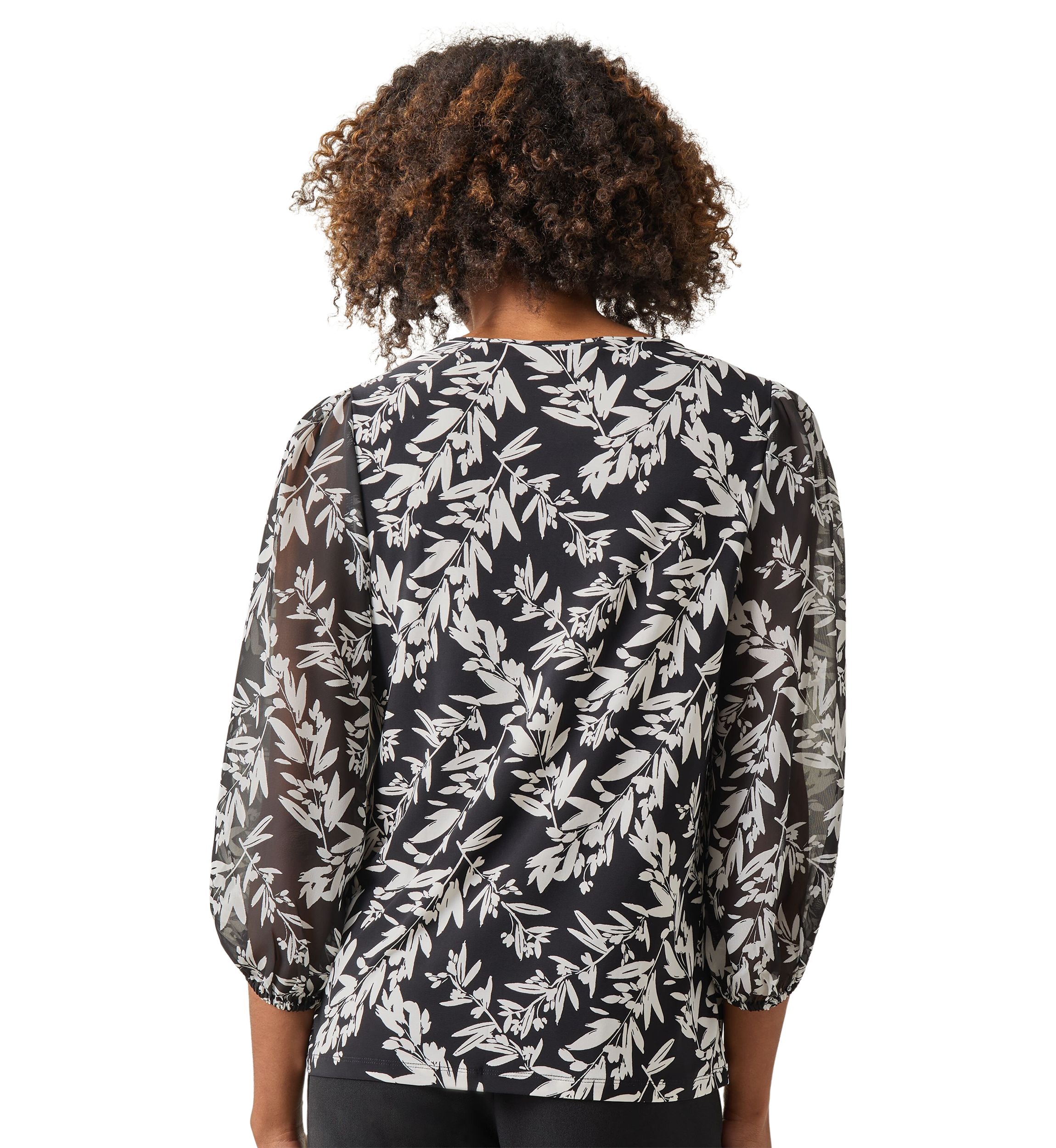 Petite Shirred Neck Blouson Sleeve Top
