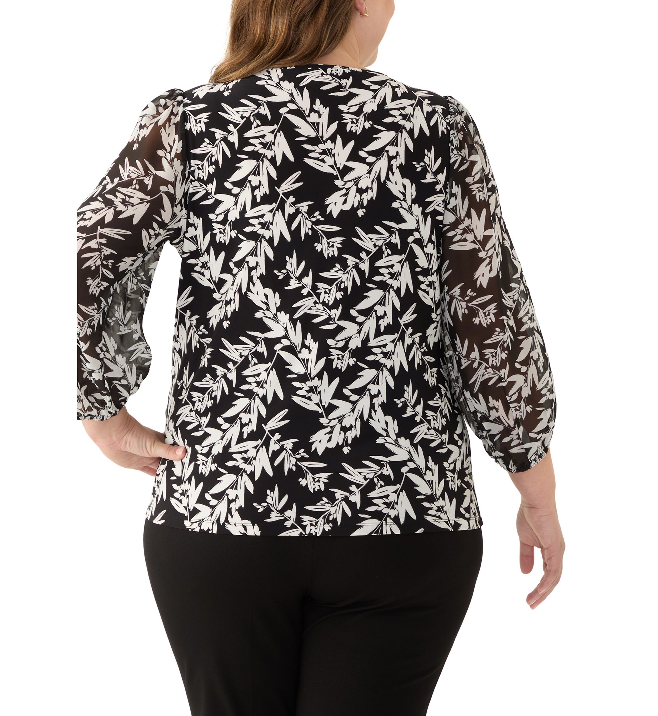 Plus Size Shirred Neck Blouson Sleeve Top