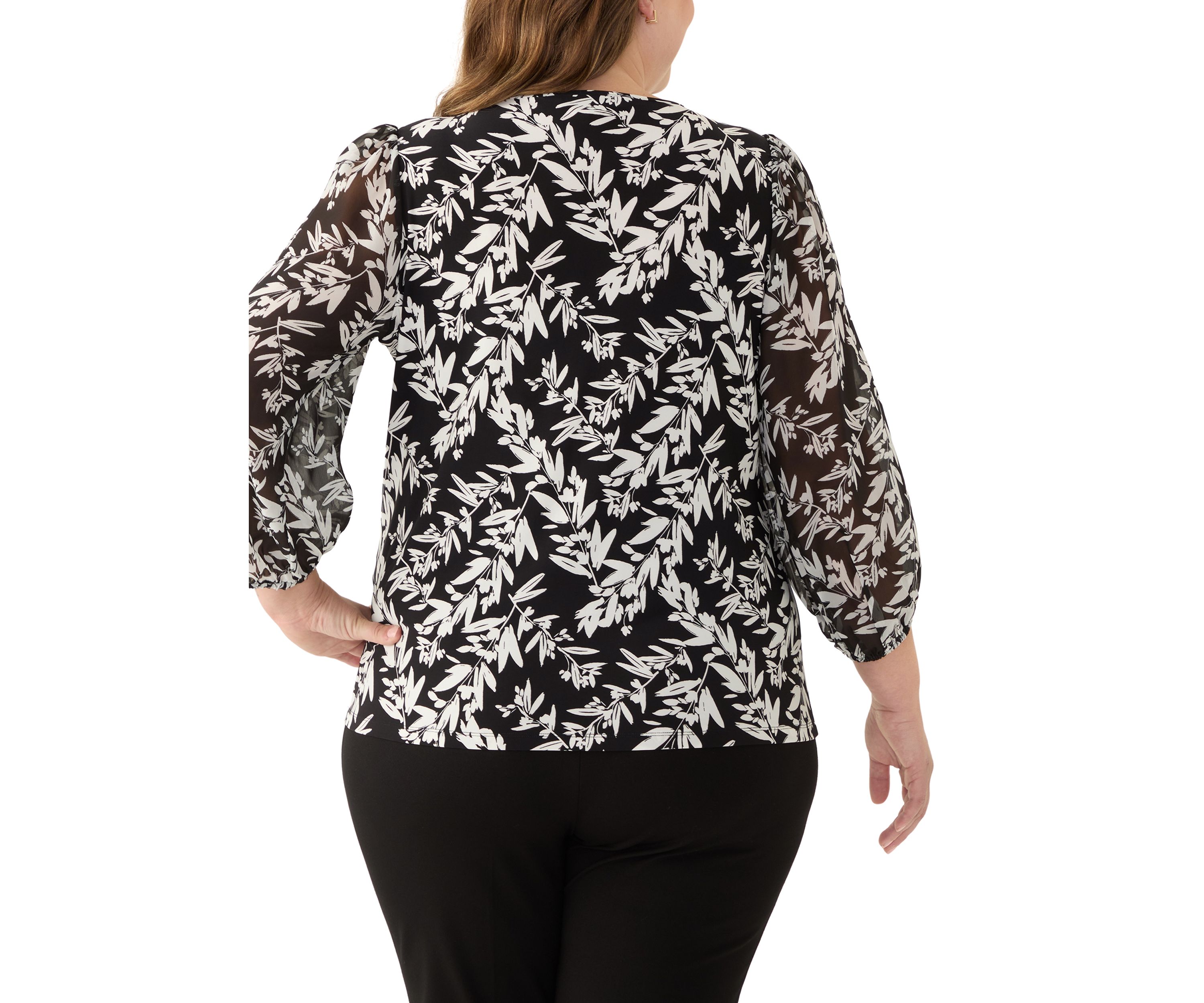 Plus Size Shirred Neck Blouson Sleeve Top