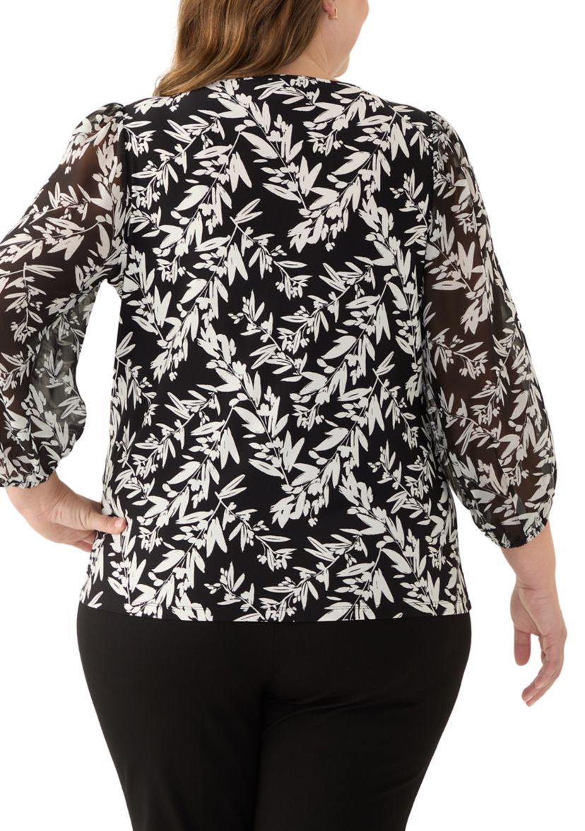 Plus Size Shirred Neck Blouson Sleeve Top