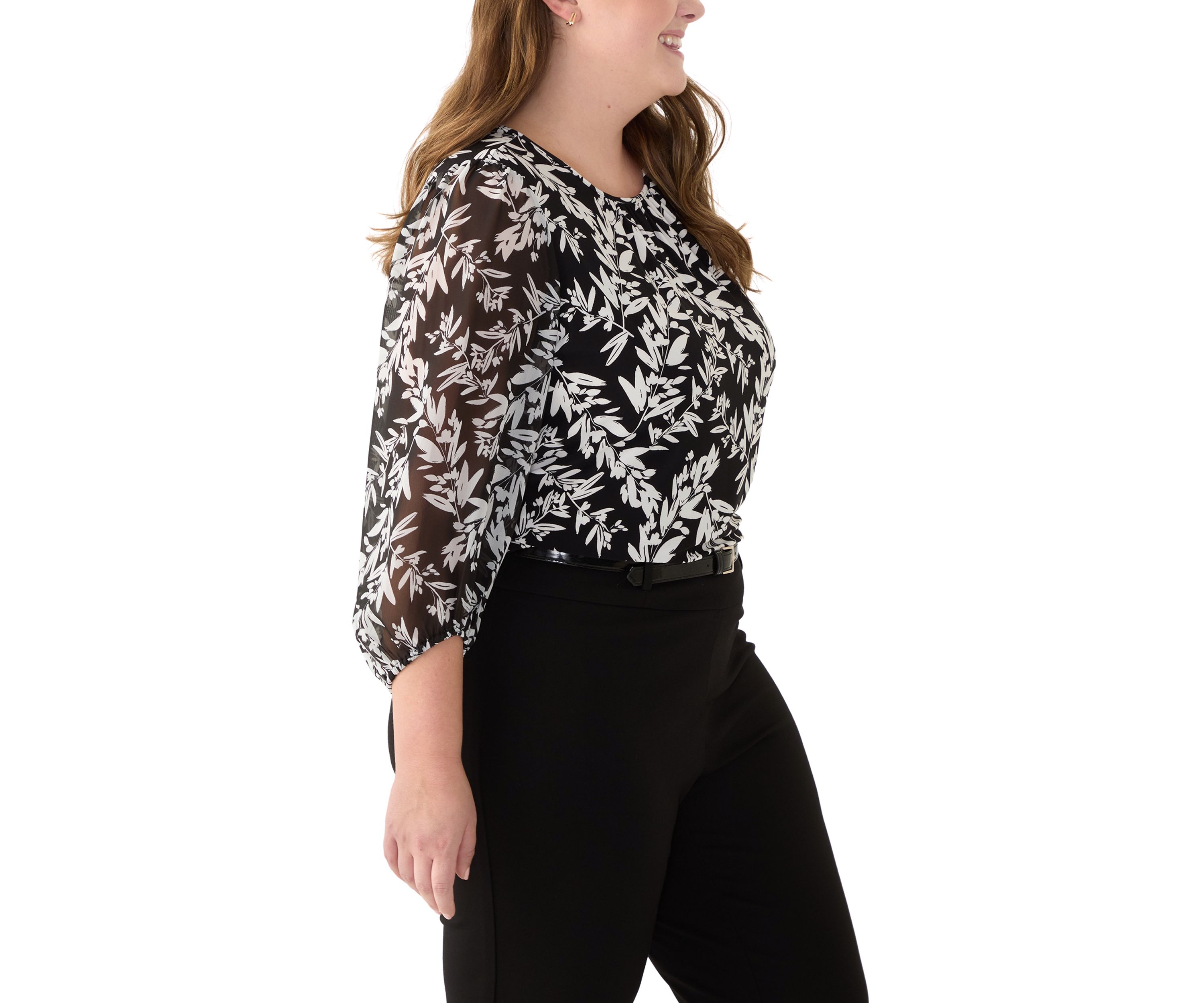 Plus Size Shirred Neck Blouson Sleeve Top