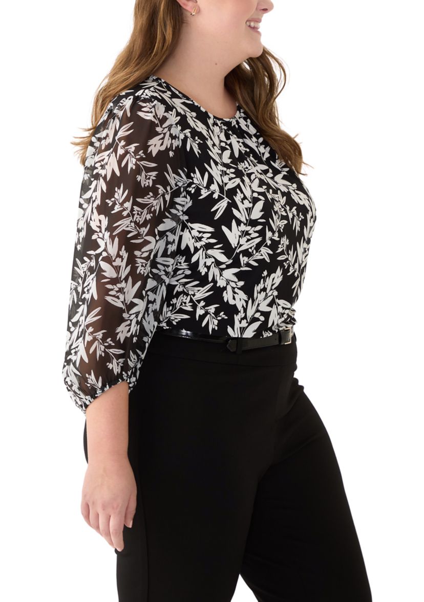Plus Size Shirred Neck Blouson Sleeve Top