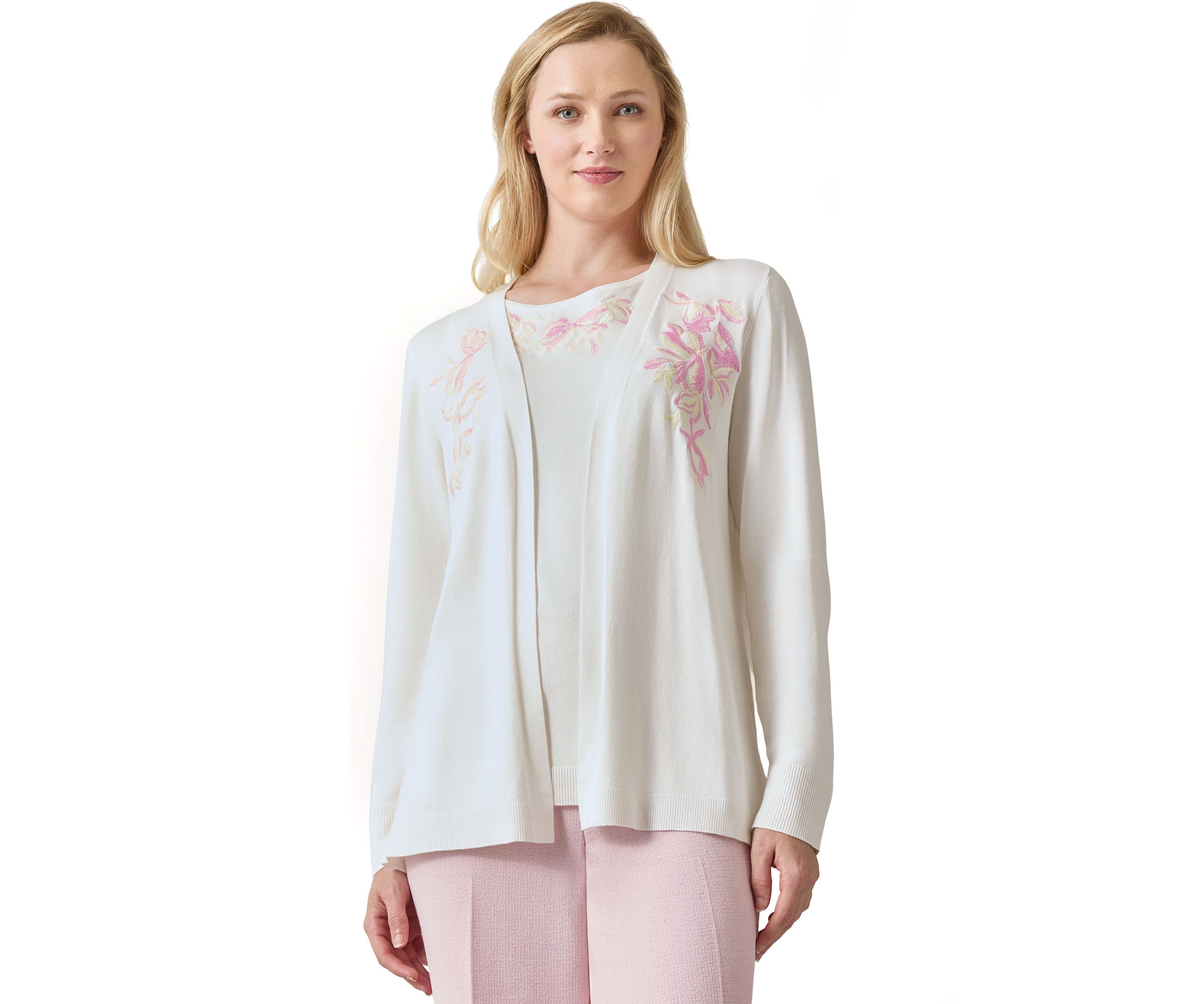 Womens Open Front Embroidered Cardigan