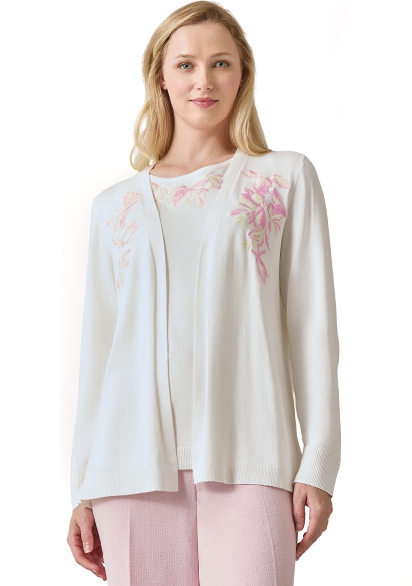 Womens Open Front Embroidered Cardigan