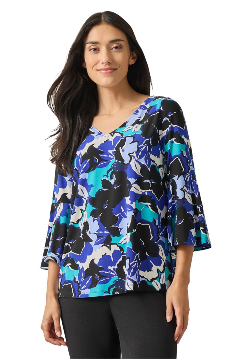 Womens Bell Sleeve V-Neck Printed Top 