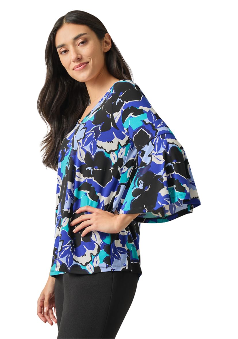 Womens Bell Sleeve V-Neck Printed Top 