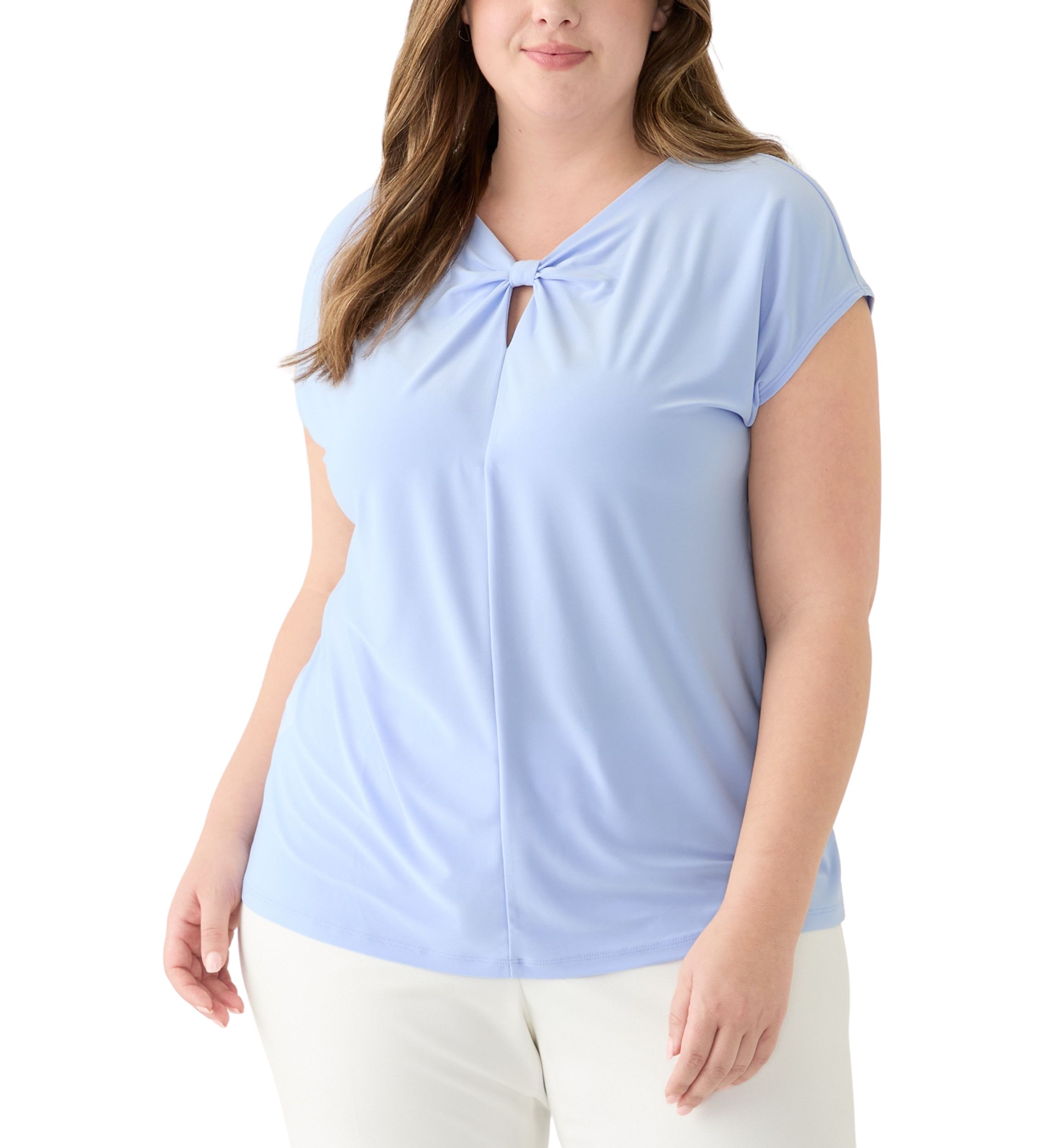 Plus Size Solid Keyhole Top