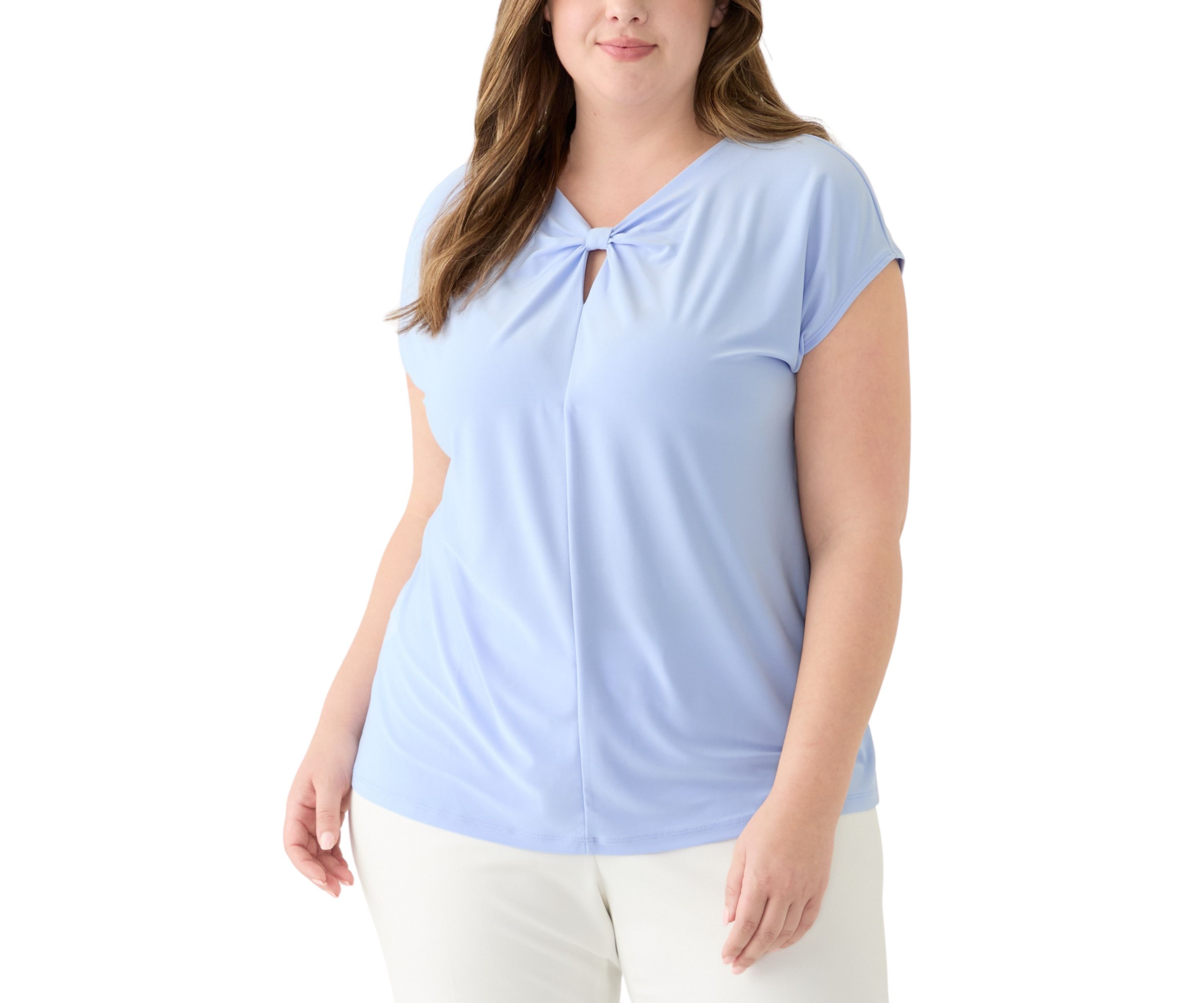 Plus Size Solid Keyhole Top