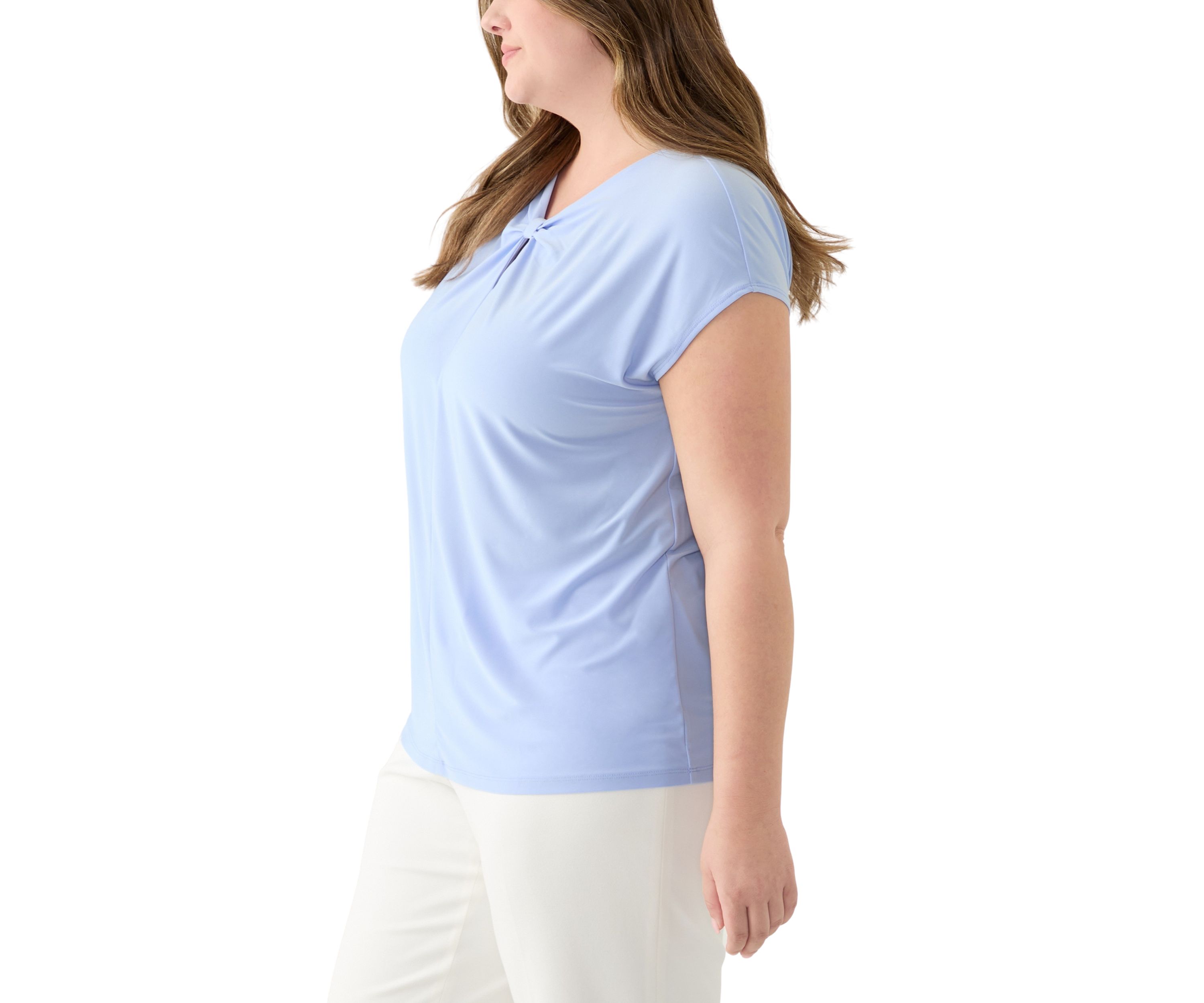 Plus Size Solid Keyhole Top