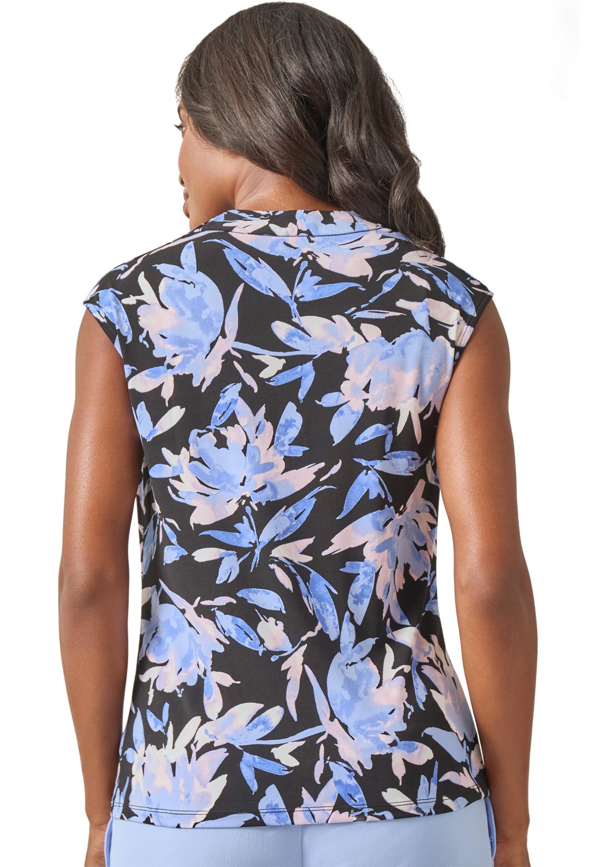 Womens Cowl Neck Printed Cap Sleeve Top