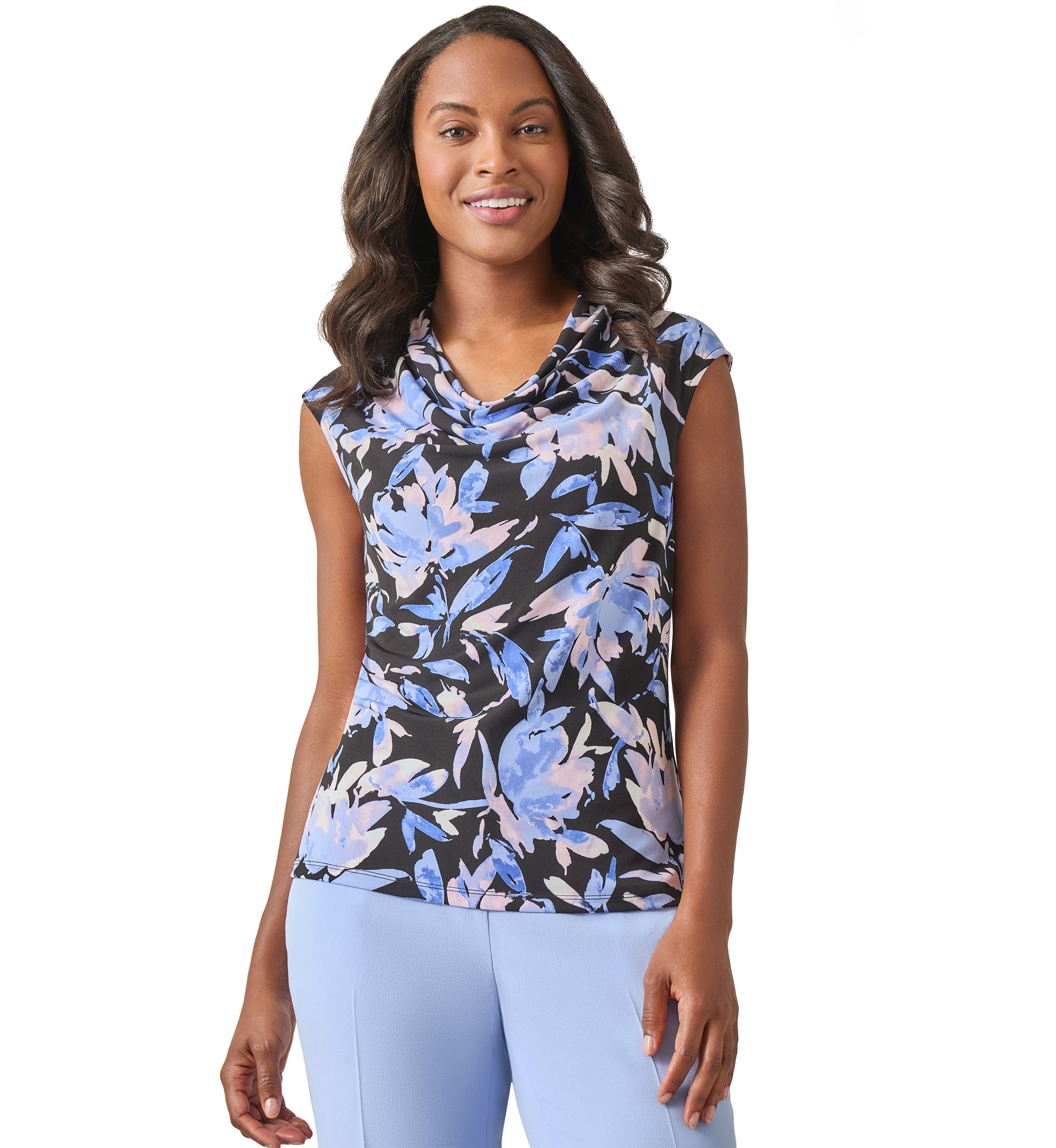 Petite Cowl Neck Cap Sleeve Top