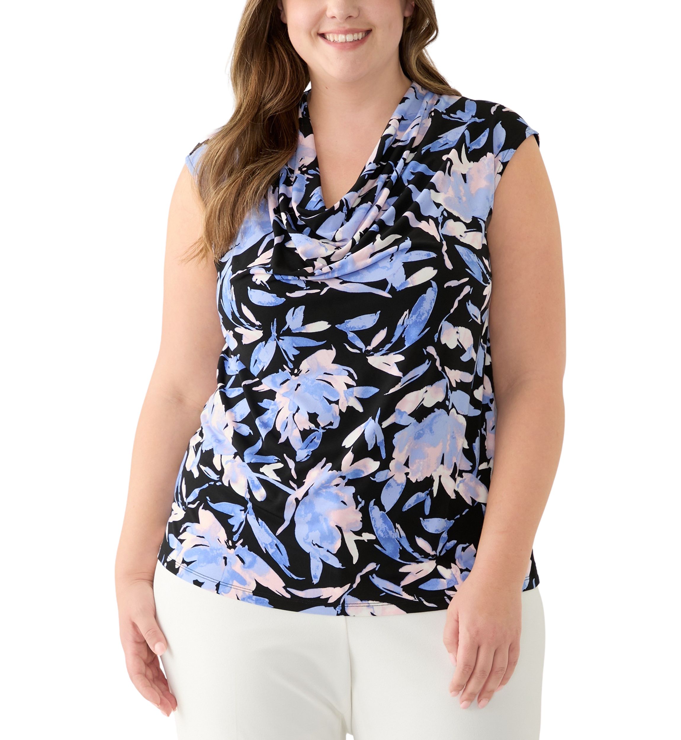 Plus Size Printed Cowl Neck Top