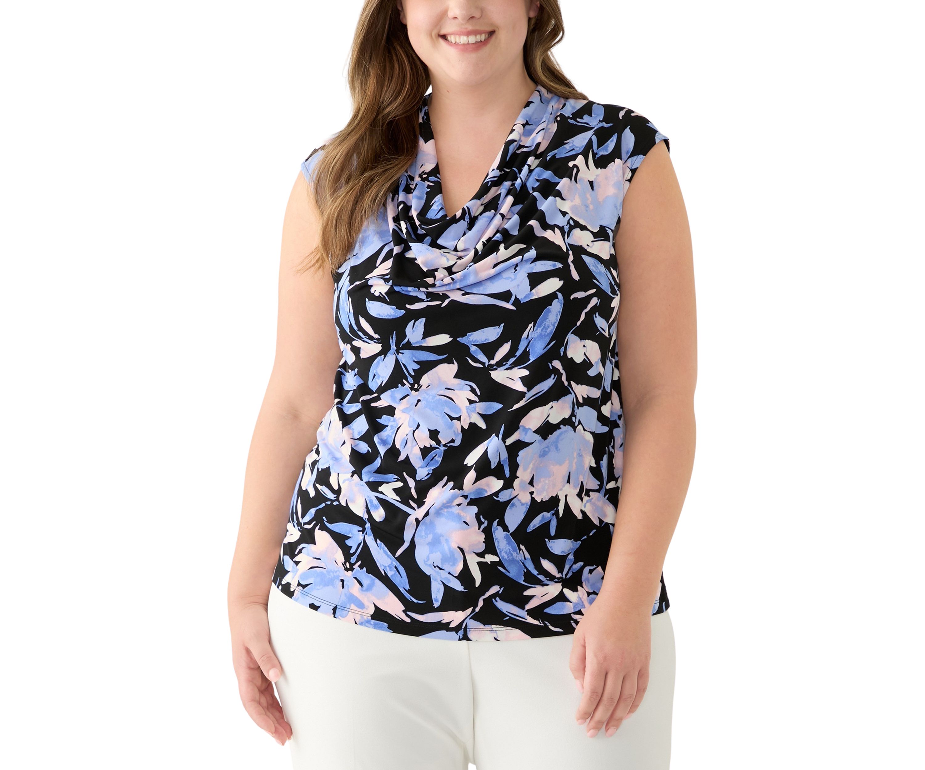 Plus Size Printed Cowl Neck Top
