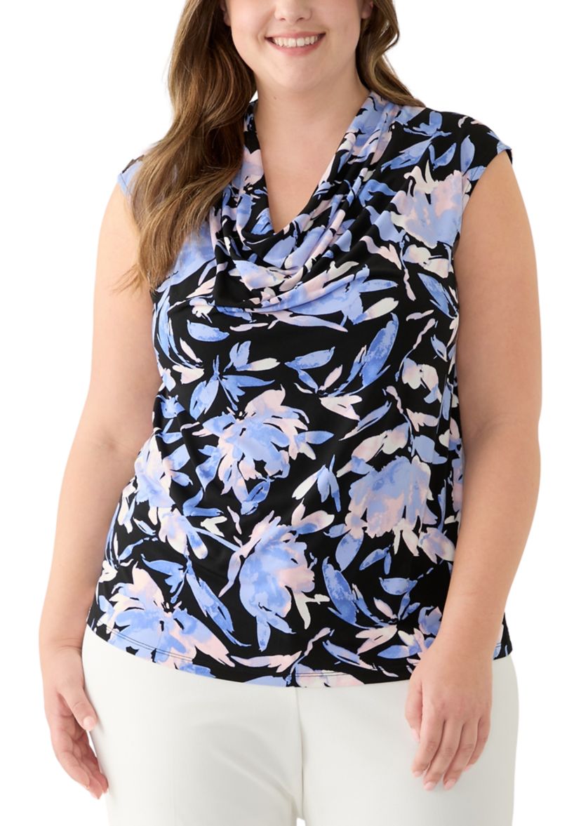 Plus Size Printed Cowl Neck Top