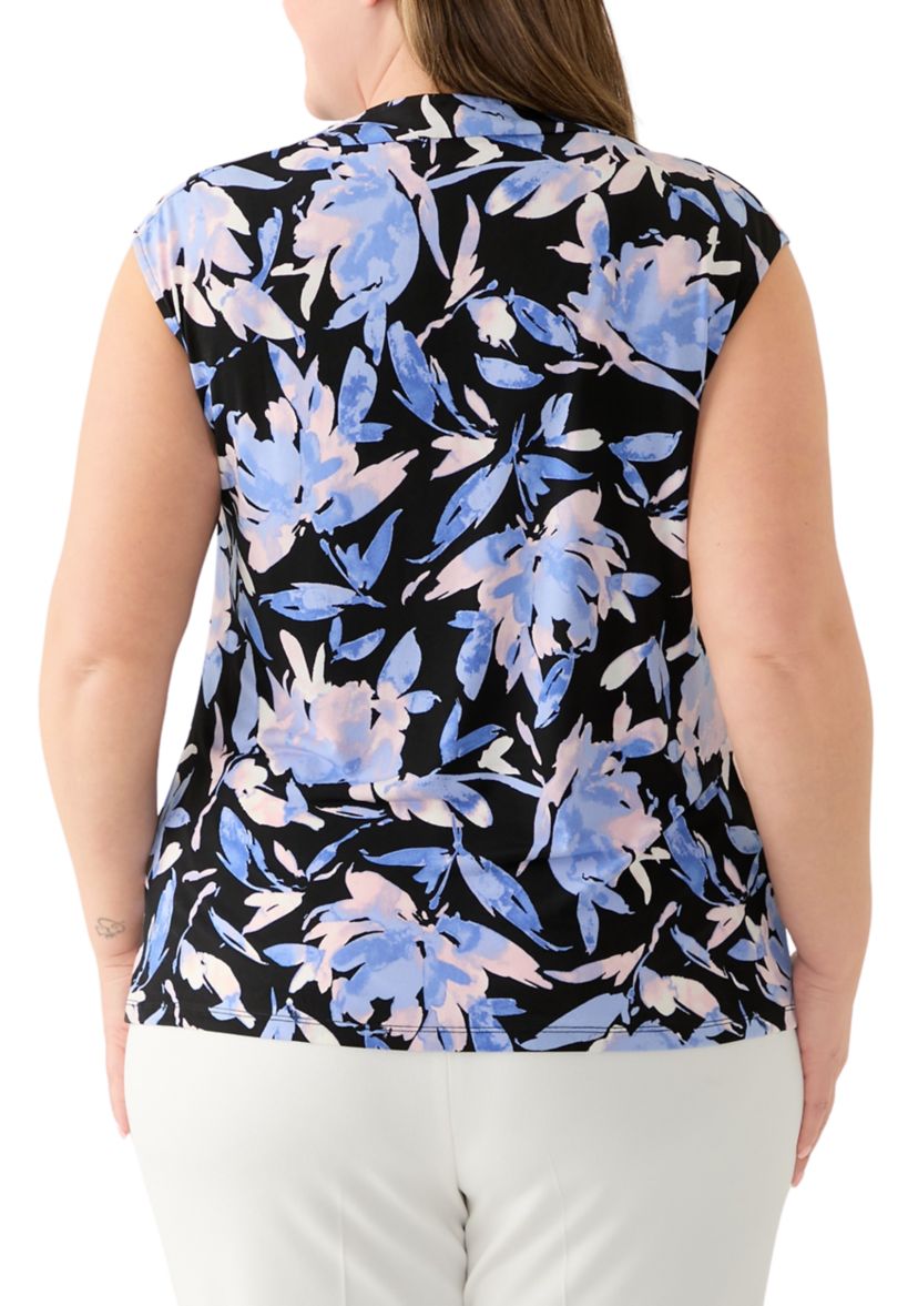 Plus Size Printed Cowl Neck Top