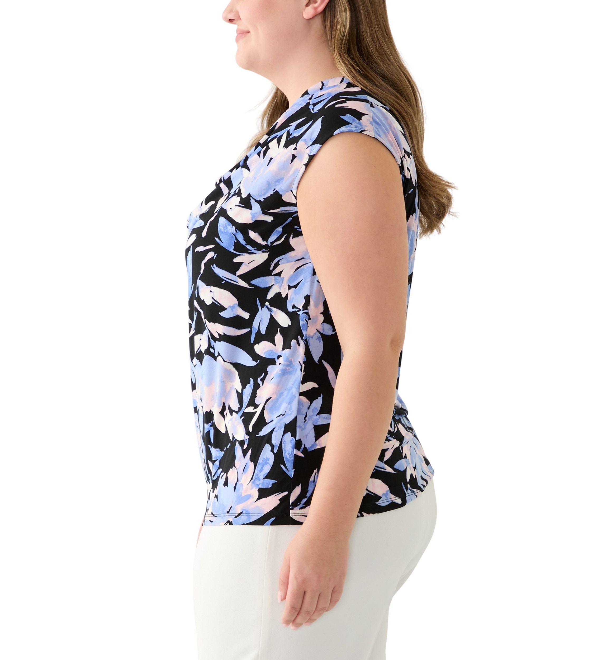 Plus Size Printed Cowl Neck Top