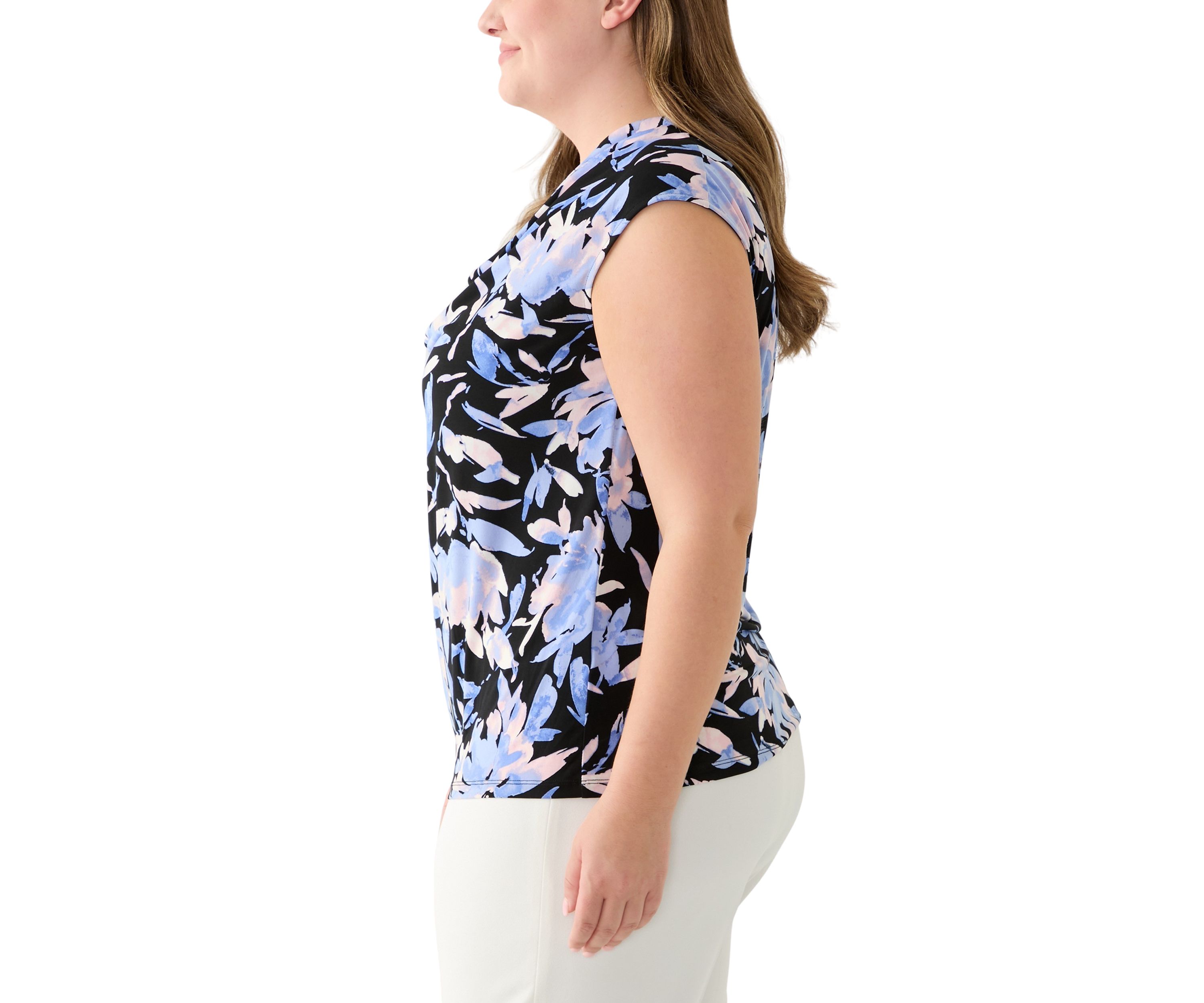 Plus Size Printed Cowl Neck Top