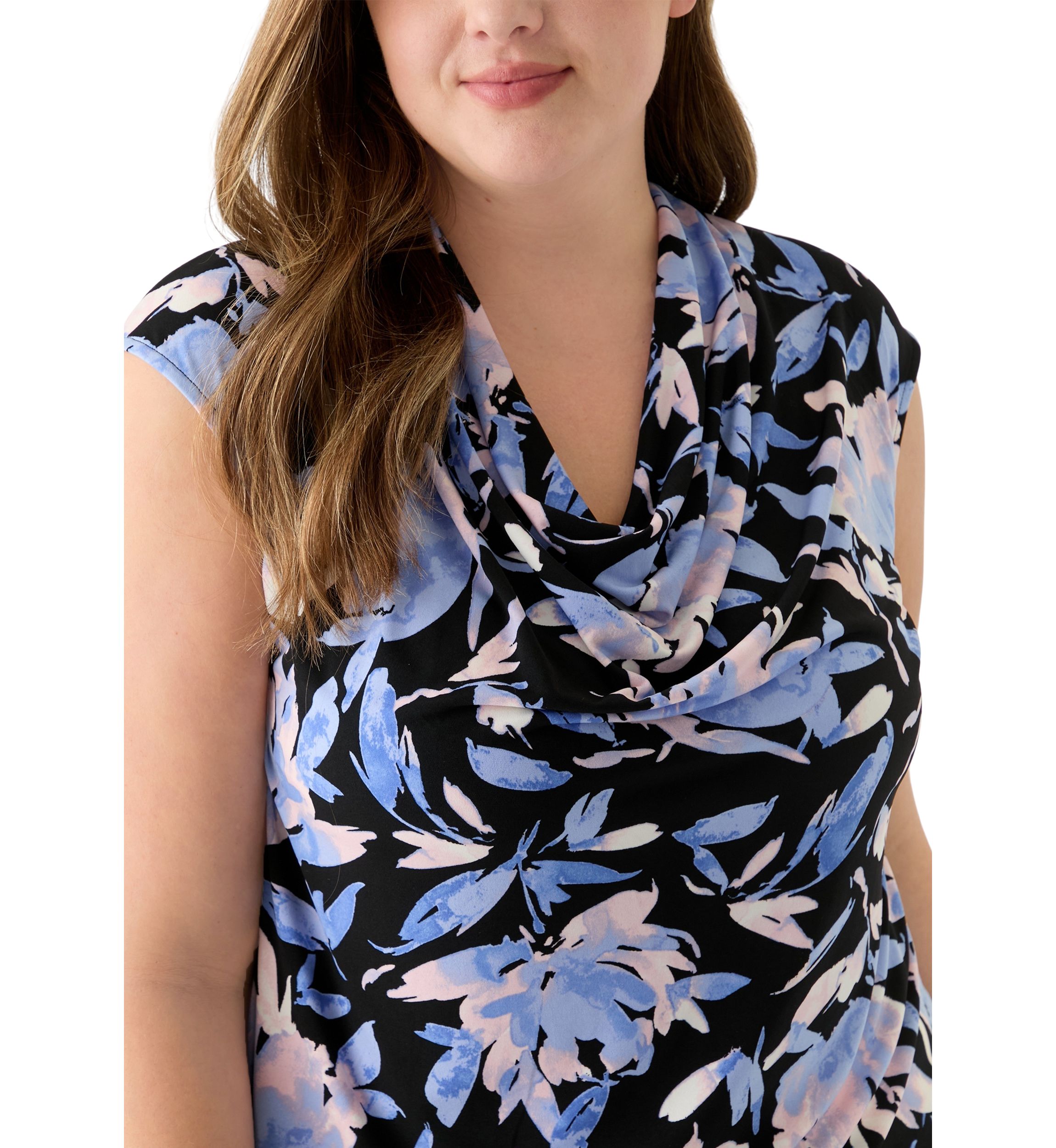 Plus Size Printed Cowl Neck Top