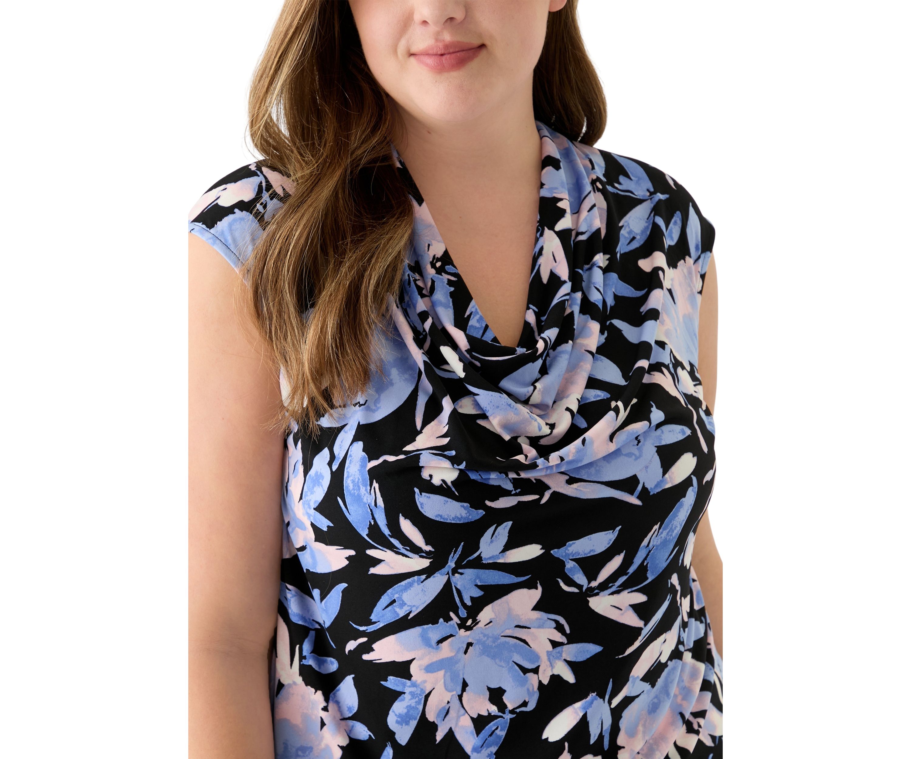 Plus Size Printed Cowl Neck Top