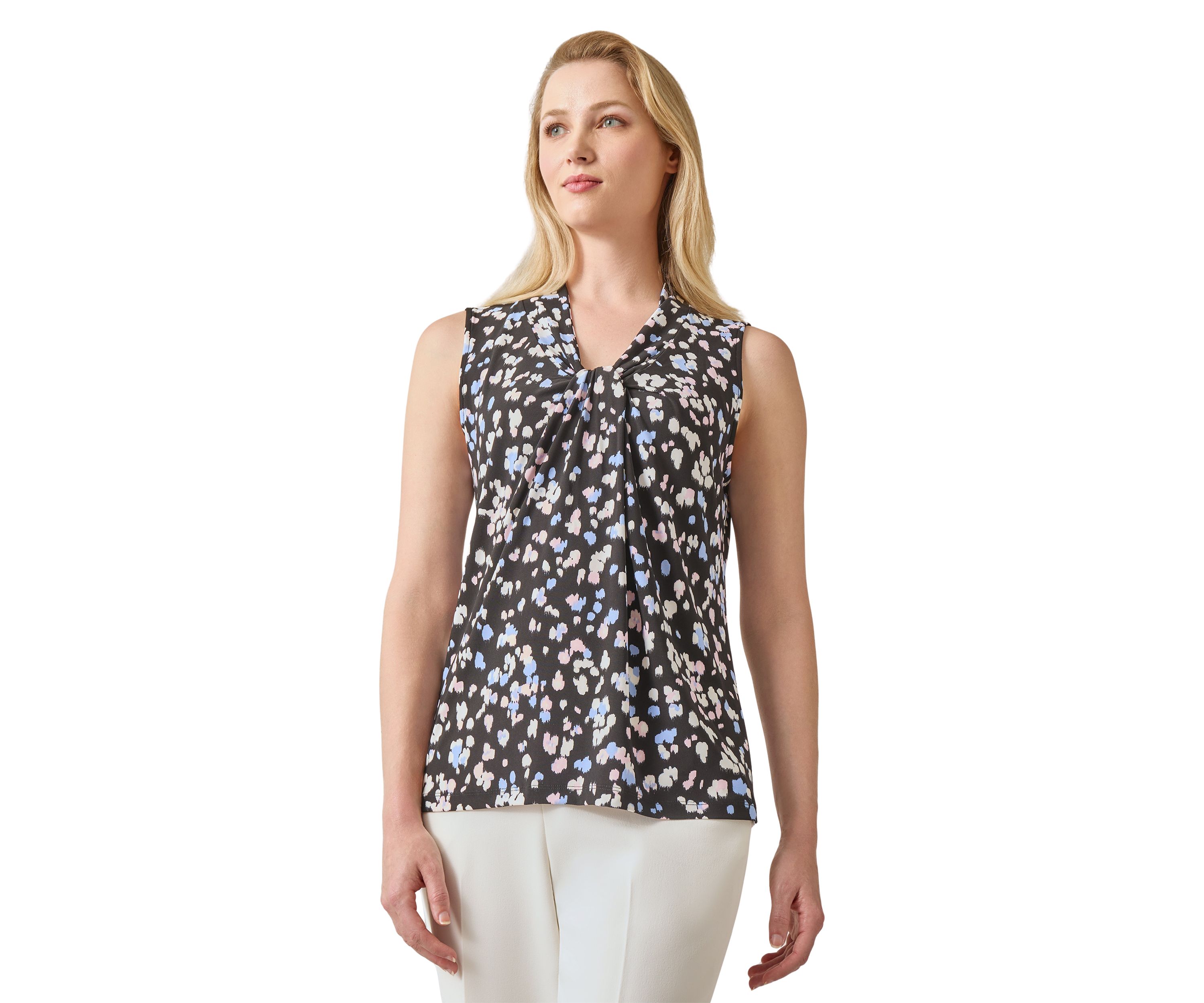 Womens Sleeveless Multi Print Knotted Top 