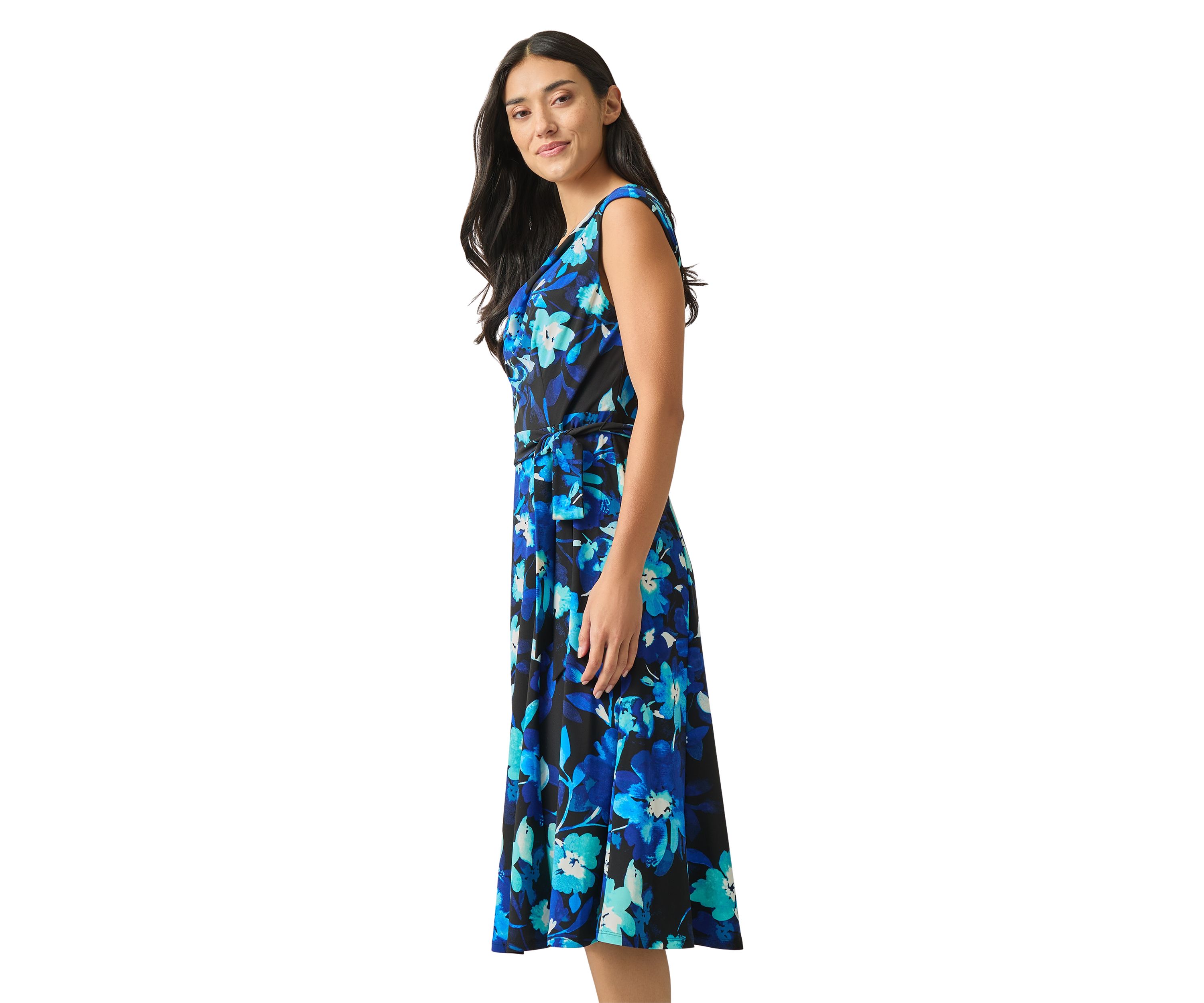 Womens Cowl Neck Seamed Flare Dress